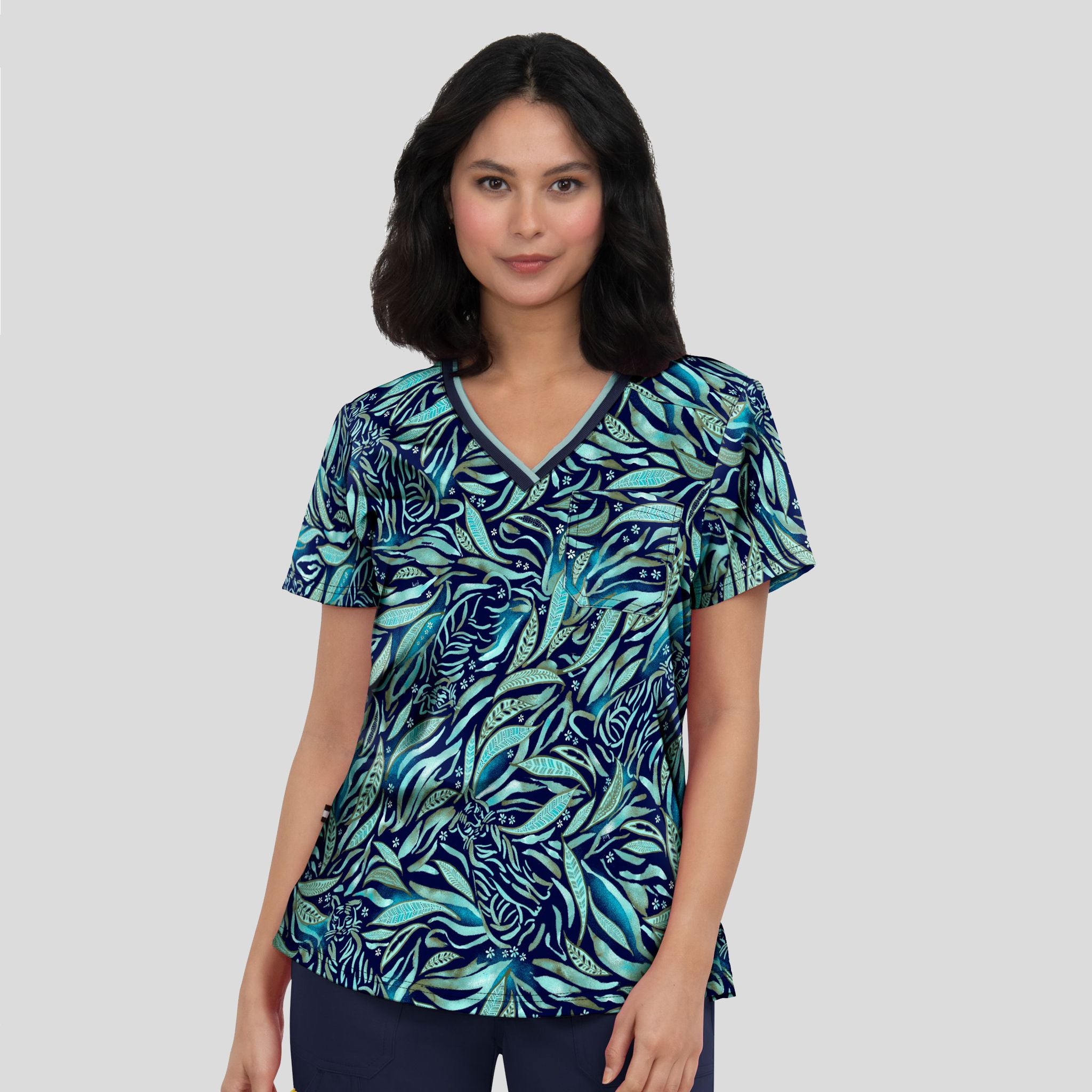 Coming on Strong Women's 1 Pocket Print Scrub Top | Tiger Lily
