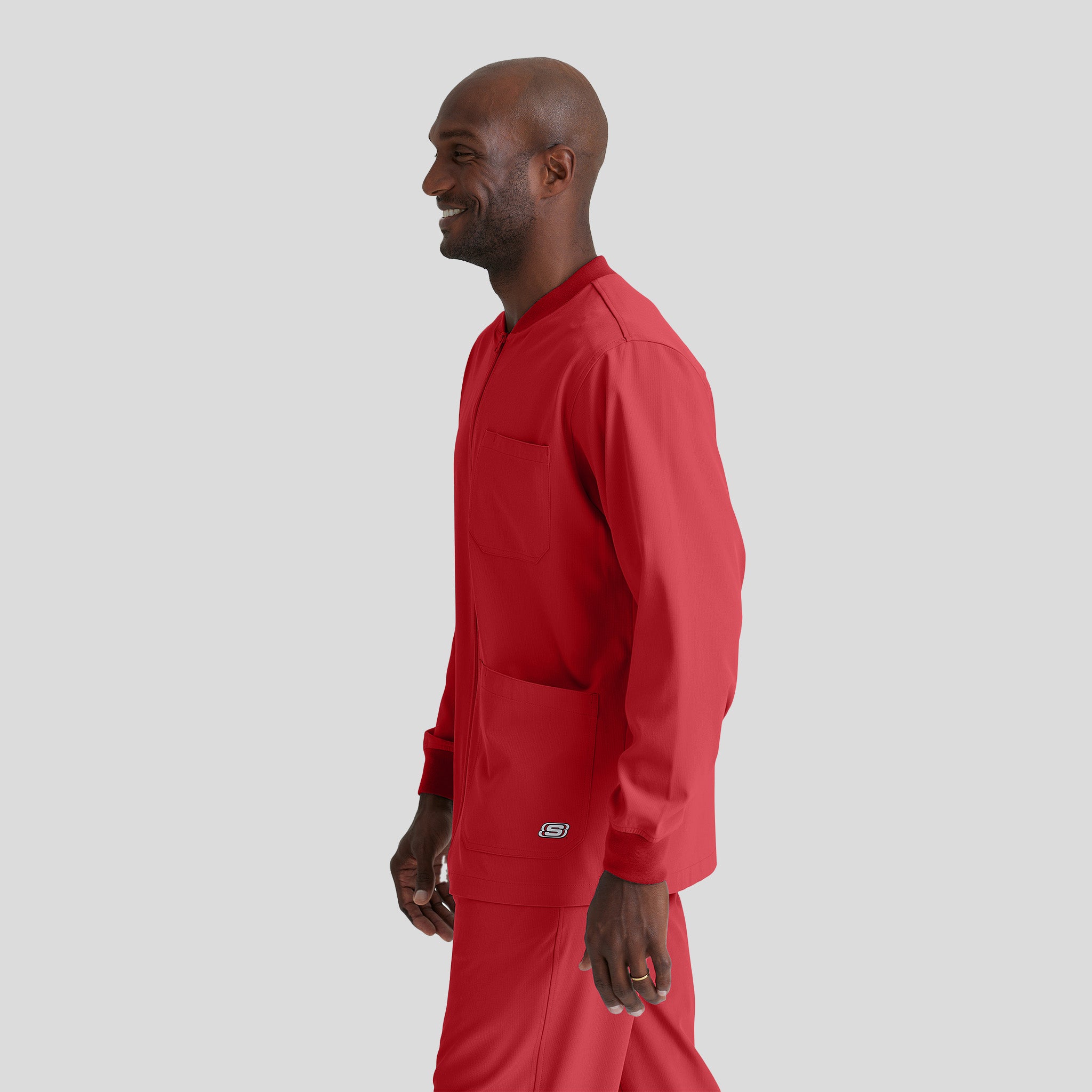 Men's Structure 3-Pocket Crewneck Warmup Scrub Jacket | Red