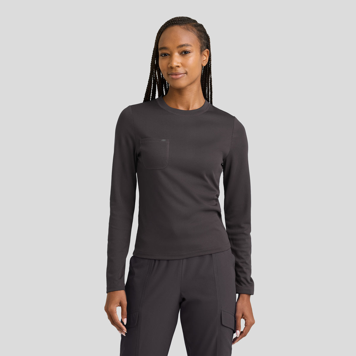 Holly Women's 1-Pocket Crew Neck Long Sleeve Tee | Pewter