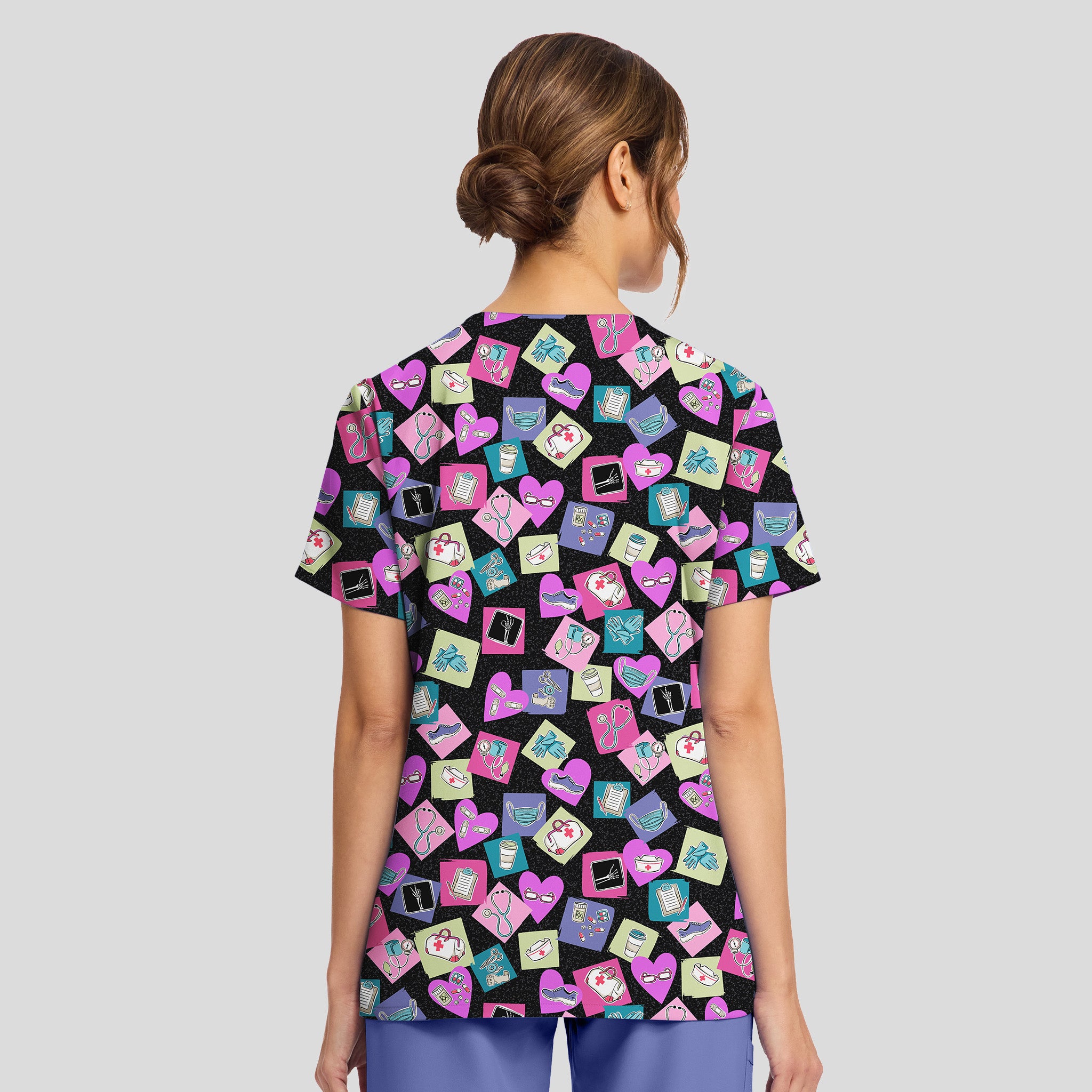 Women's Health-abet Print Scrub Top