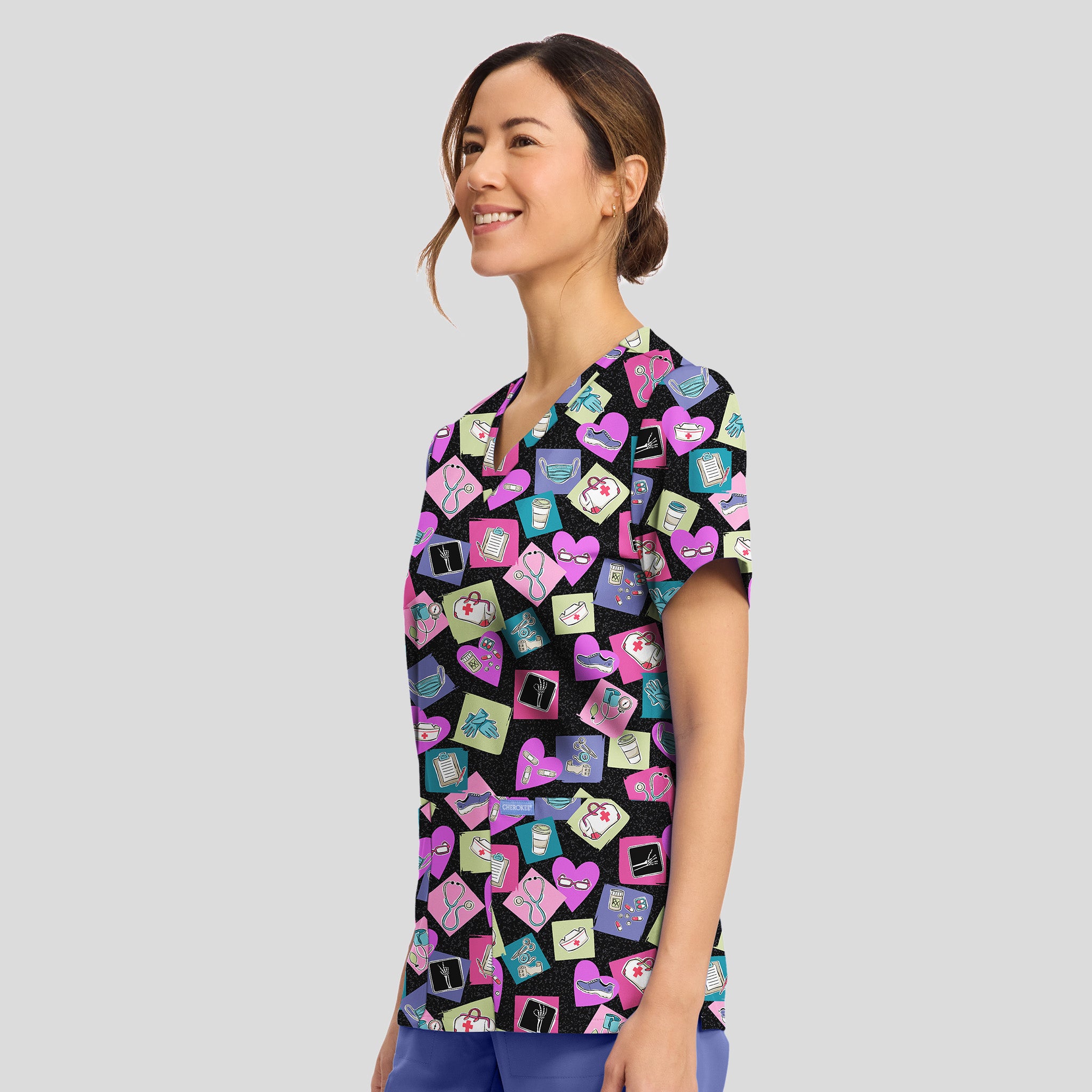 Women's Health-abet Print Scrub Top
