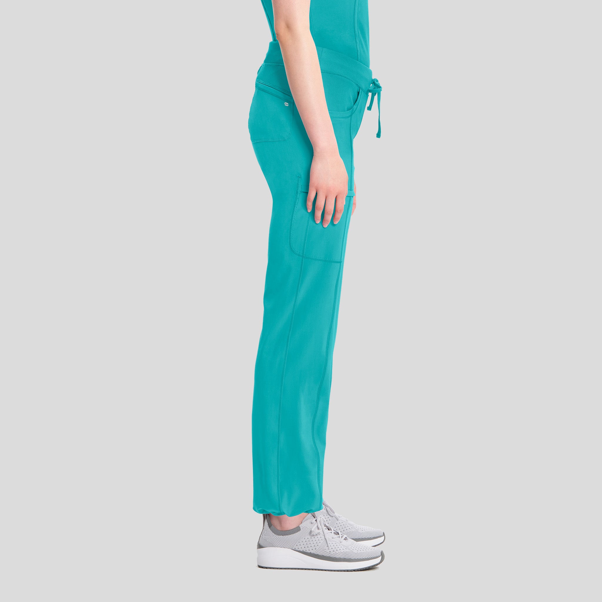 Rib Knit Drawstring Waist Scrub Pant | Teal