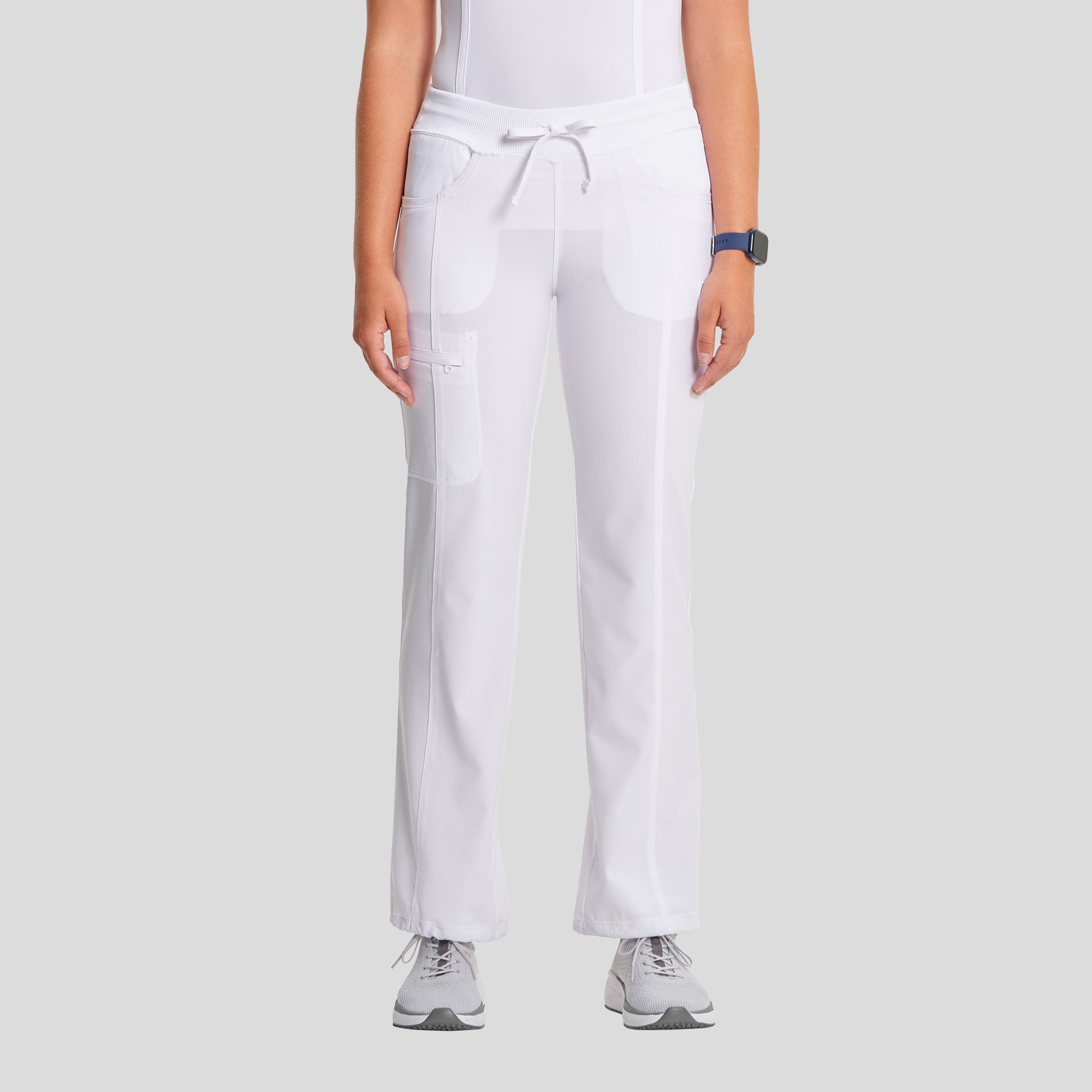 Rib Knit Drawstring Waist Scrub Pant | White