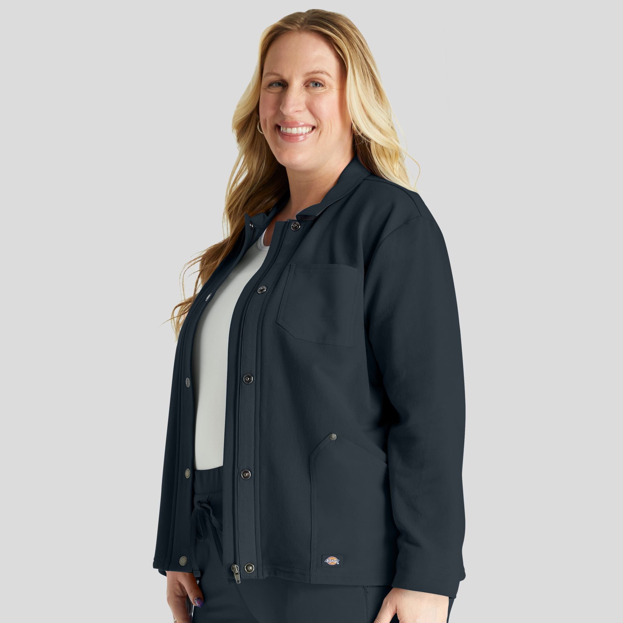 Women's Zip Front Fleece Scrub Jacket | Pewter
