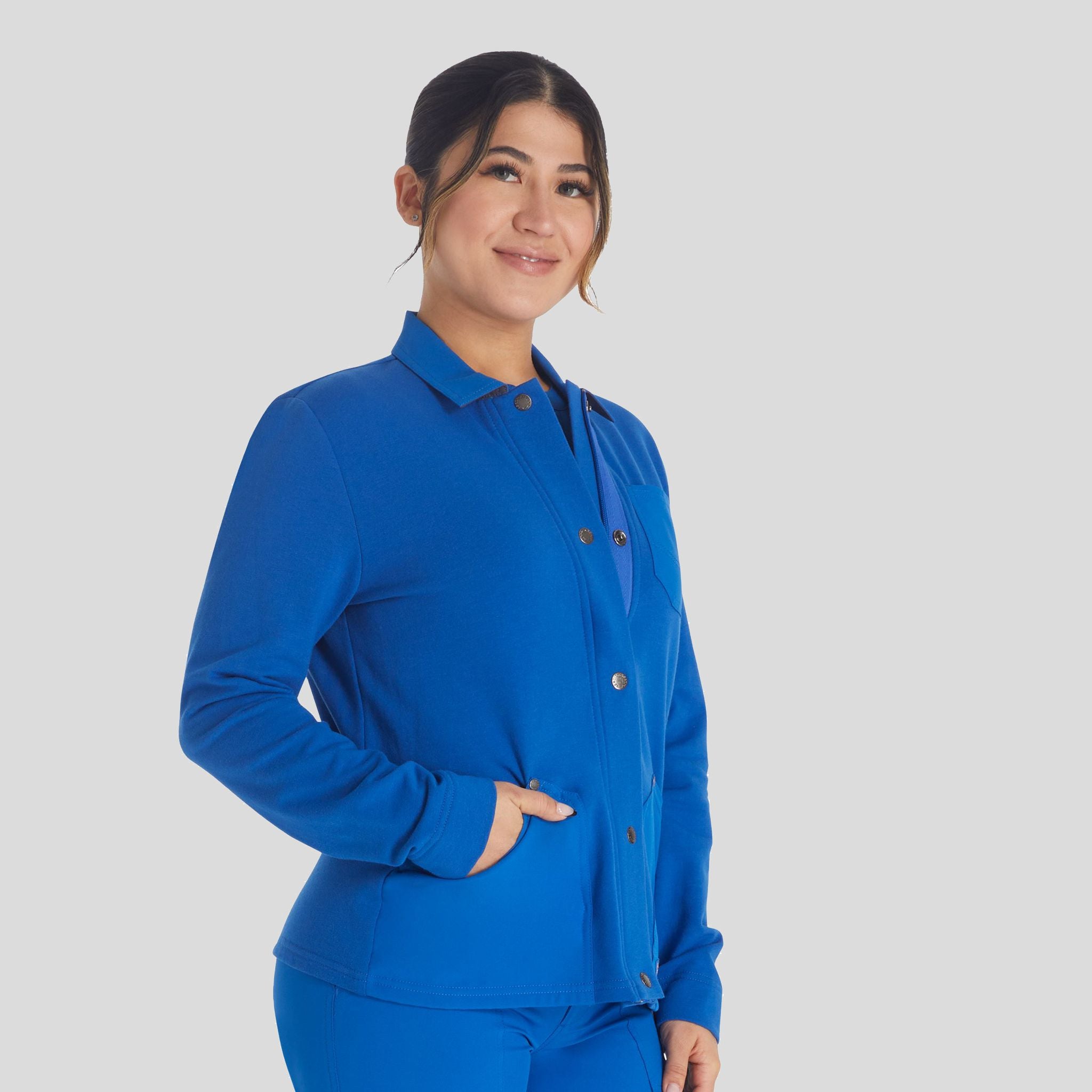 Women's Zip Front Fleece Scrub Jacket | Royal