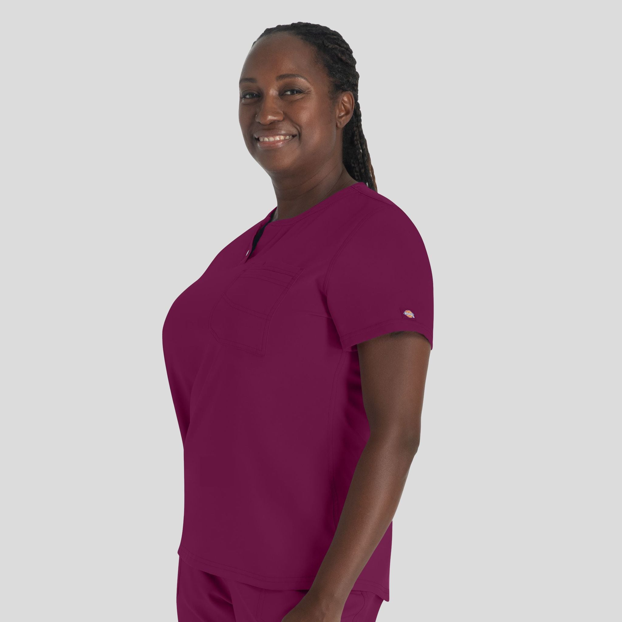 Women's Round Neck Henley Scrub Top | Wine