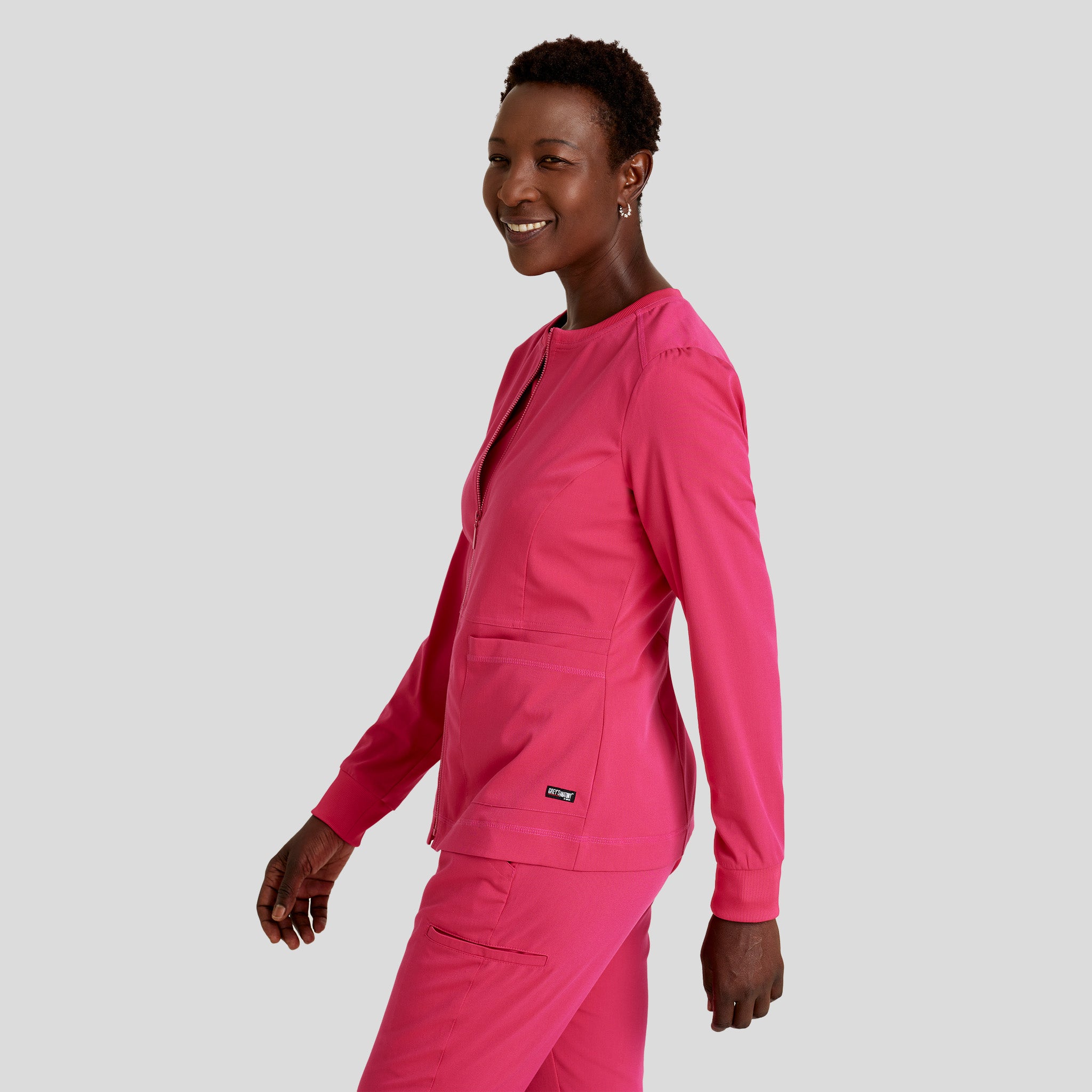 Millie 3-Pocket Crewneck Scrub Jacket | Pink