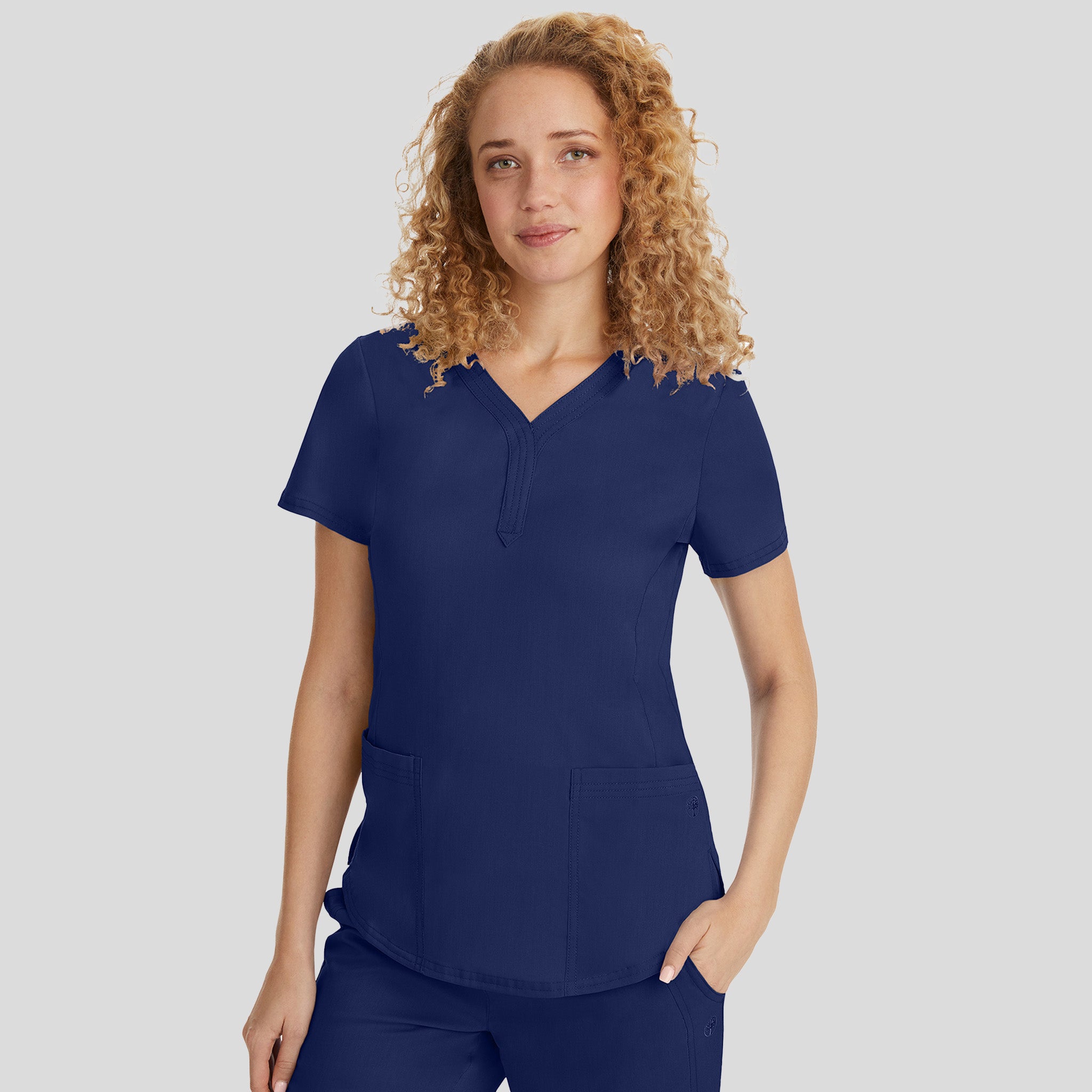 Jane Y-Neck Scrub Top | Navy