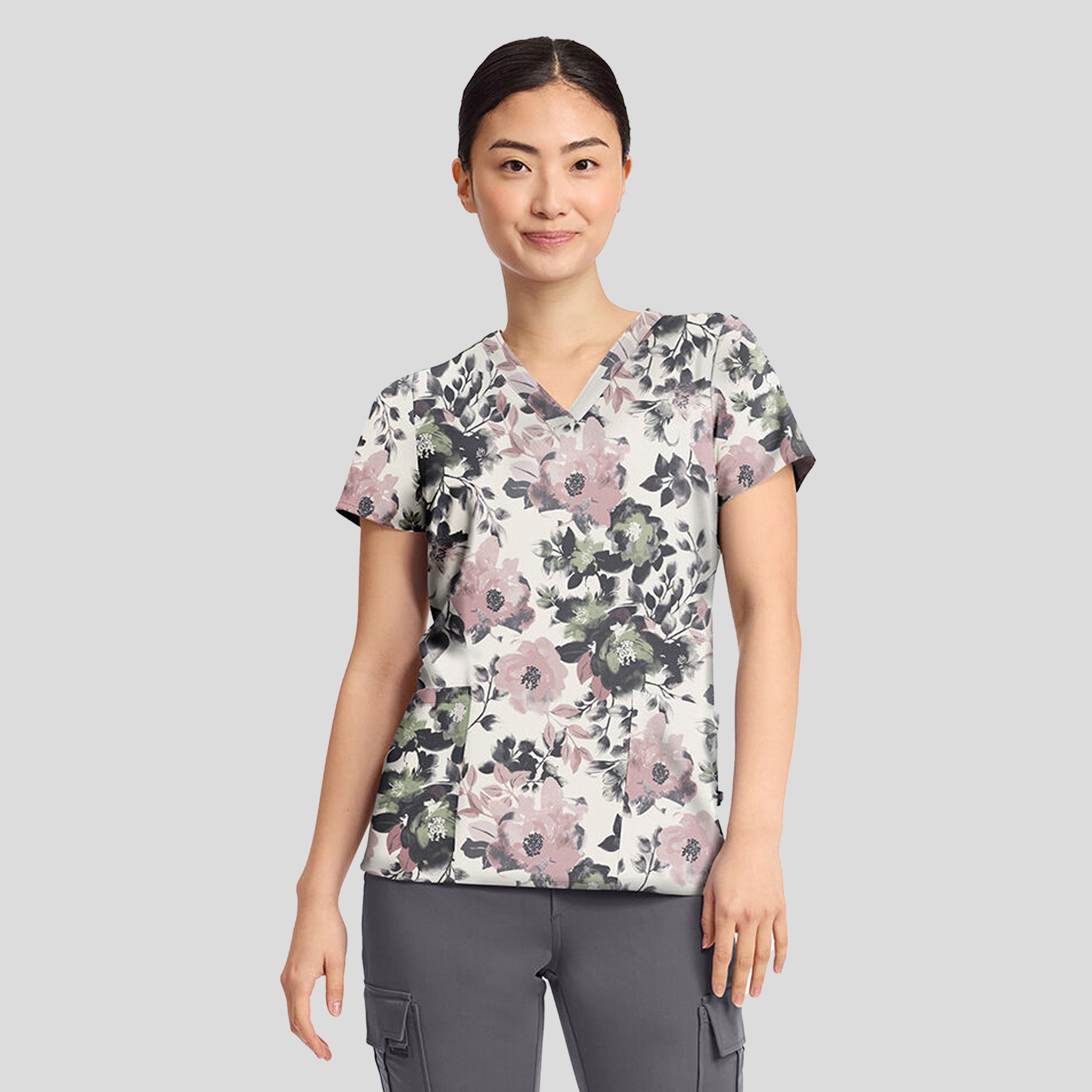Amanda Peaceful Posies Print Scrub Top