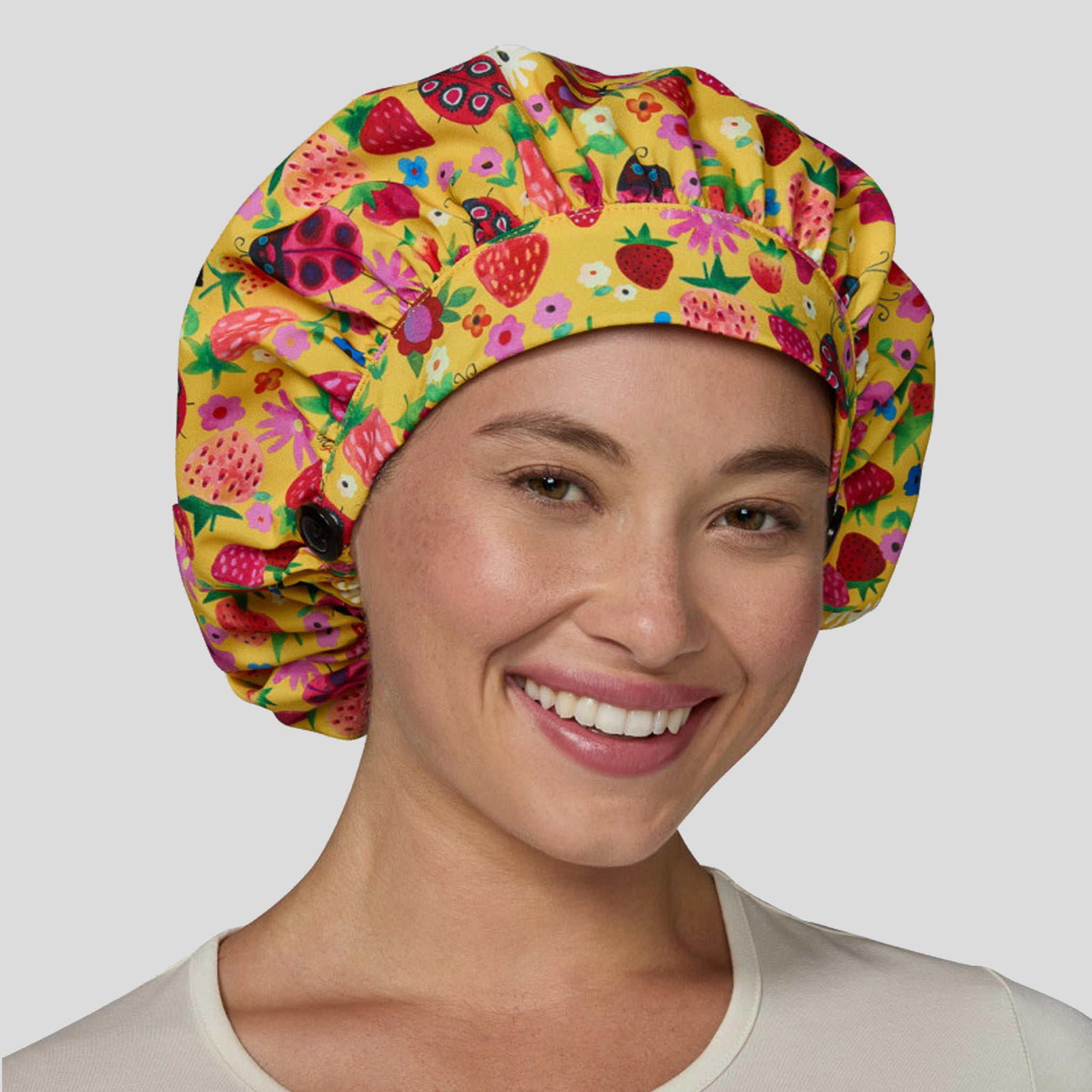 Strawberries and Ladybugs Bouffant Cap