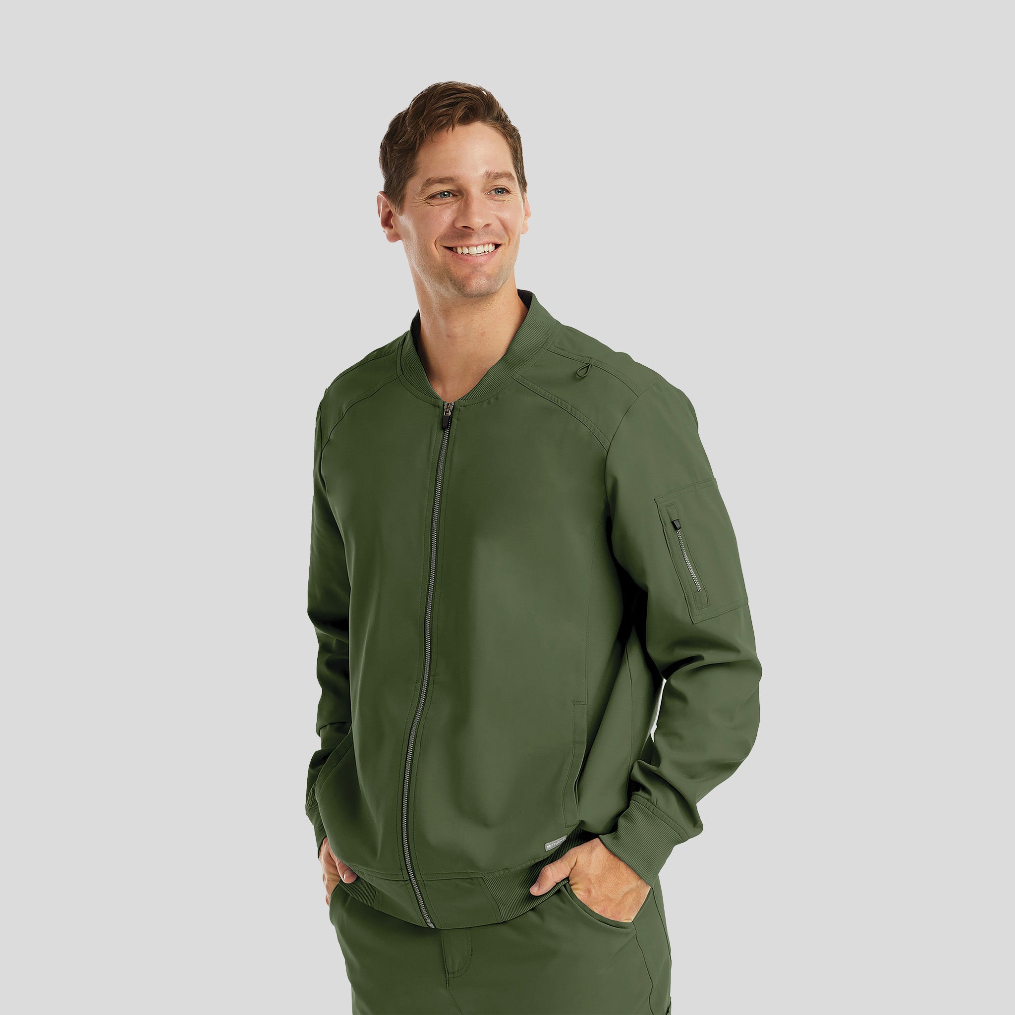 Menβs Full Zip Bomber Jacket | Olive