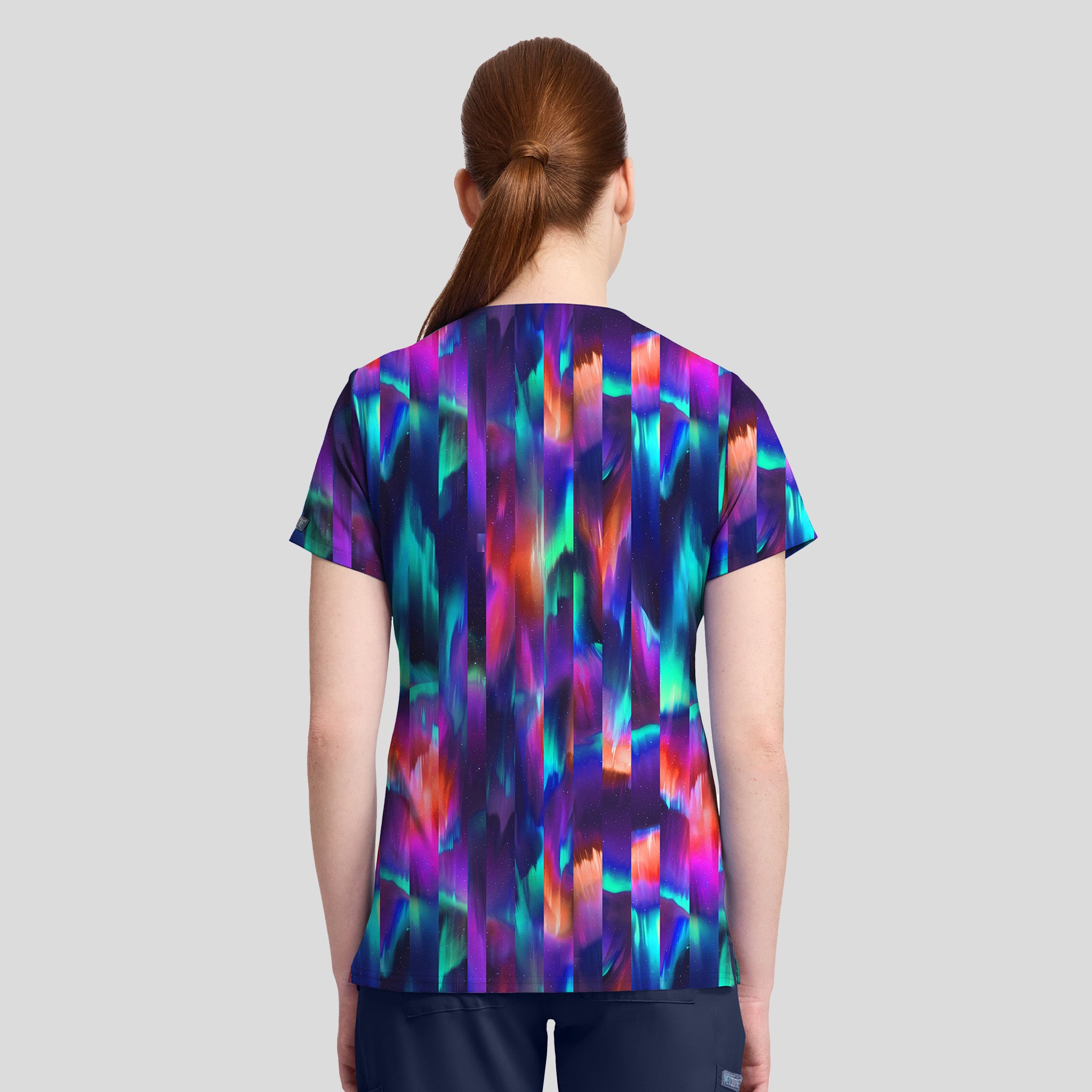 1-Pocket STRETCH V-Neck Print Scrub Top | Aurora Stripe