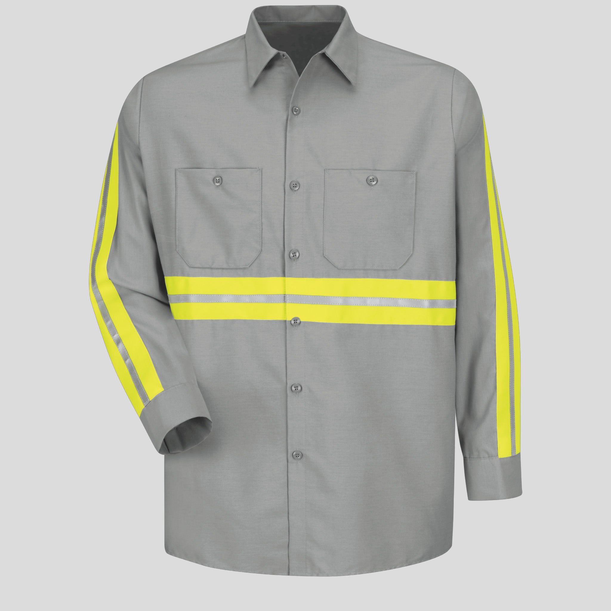 Men's Long Sleeve Enhanced Visibility Industrial Work Shirt | Grey w/ Yellow Visibility Trim