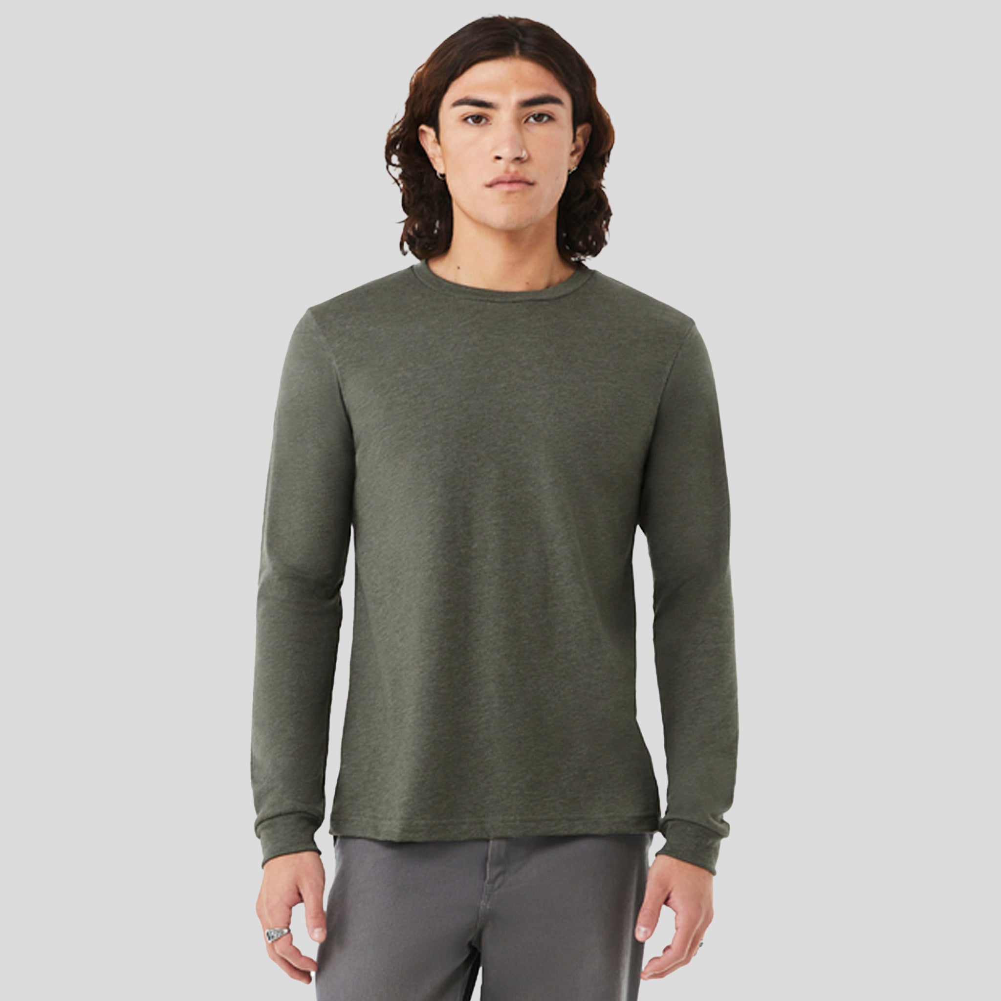 Unisex Heather CVC Long Sleeve Tee | Heather Military Green