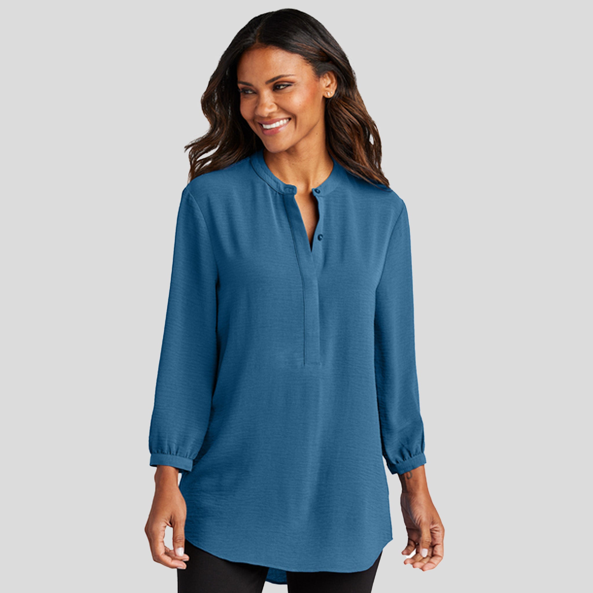 Women's 3/4-Sleeve Textured Crepe Tunic | Aegean Blue