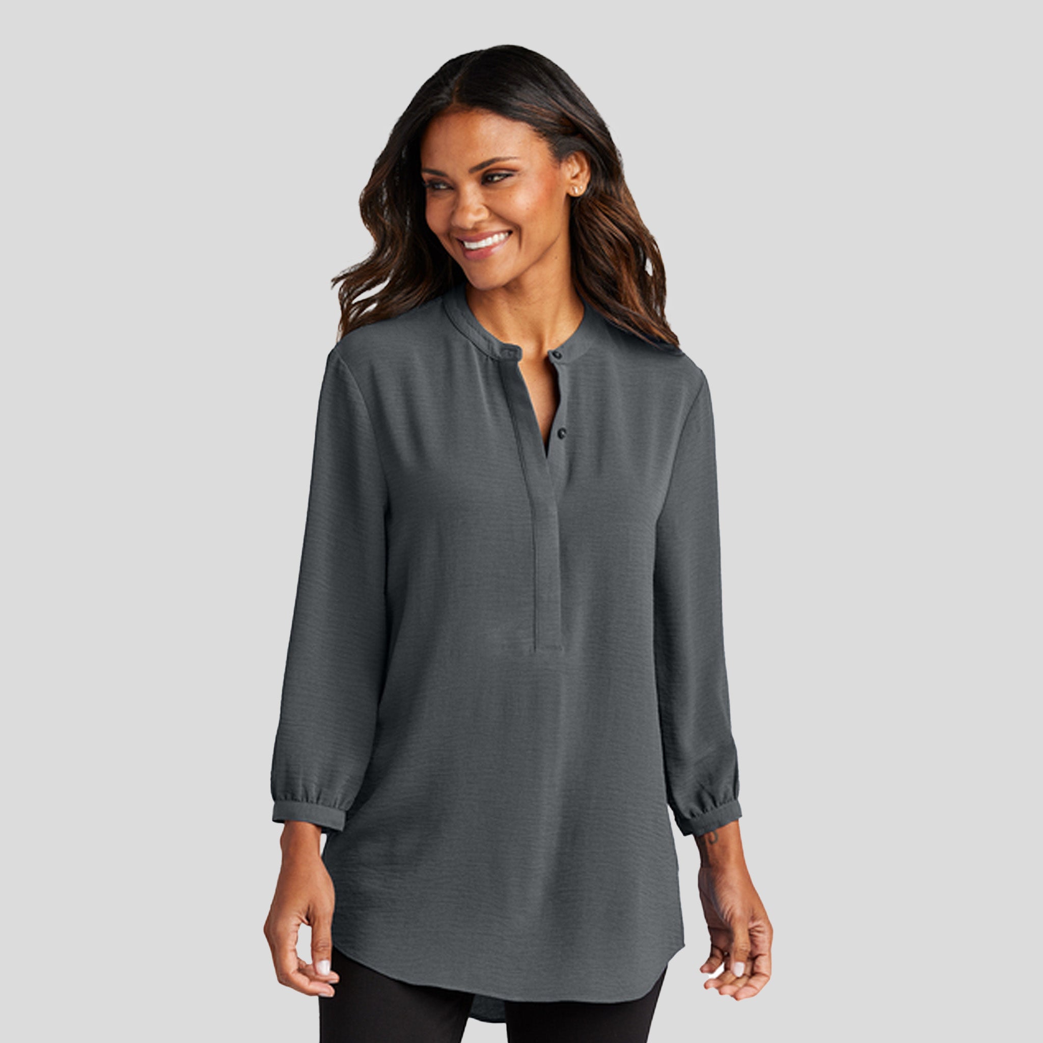 Women's 3/4-Sleeve Textured Crepe Tunic | Graphite