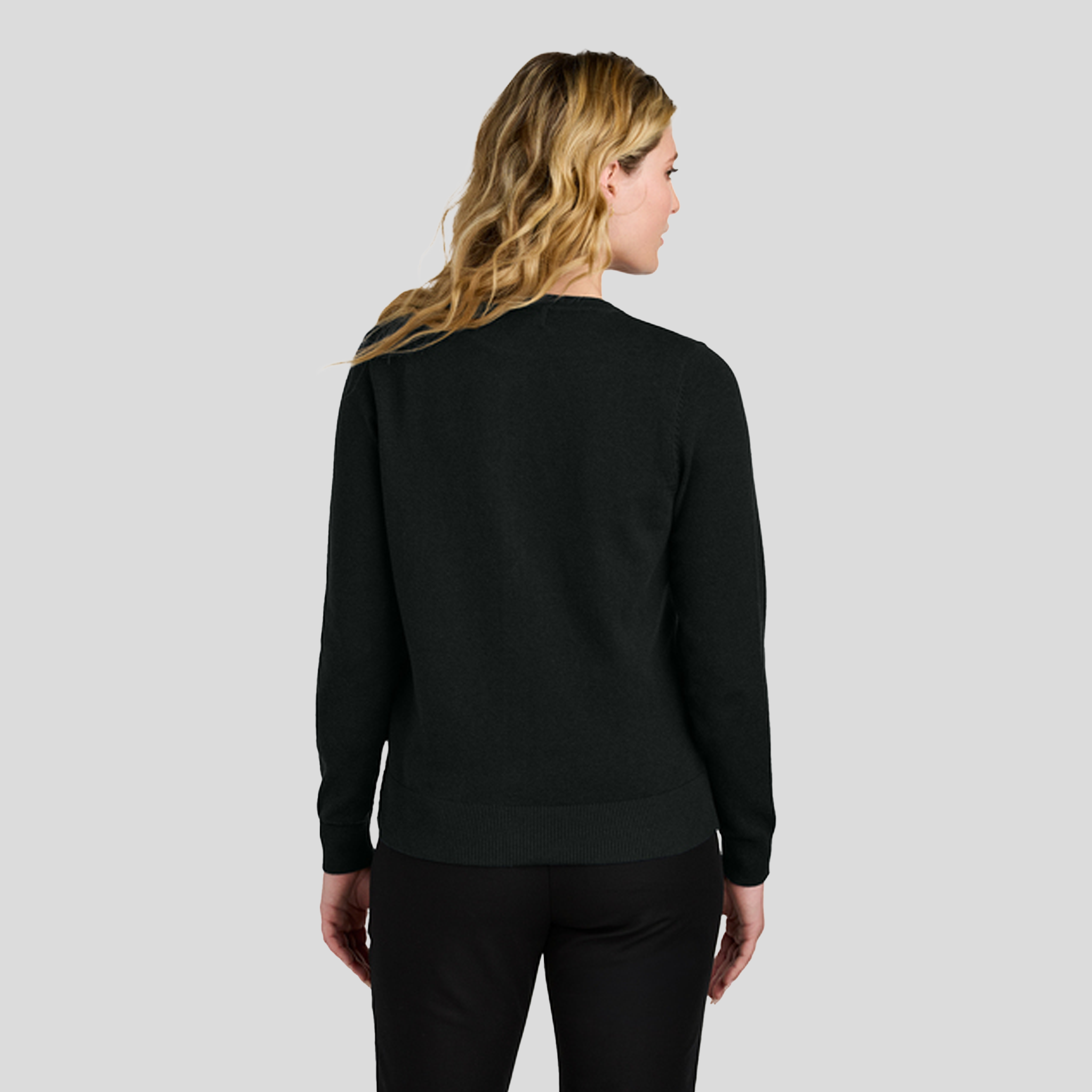 Womenβs Easy Care Crewneck Cardigan Sweater | Deep Black