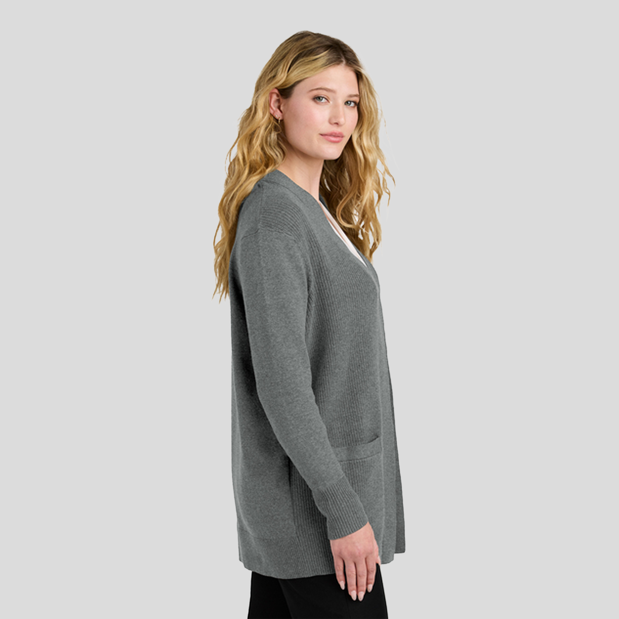 Womenβs Easy Care Open-Front Cardigan Sweater | Medium Heather Grey