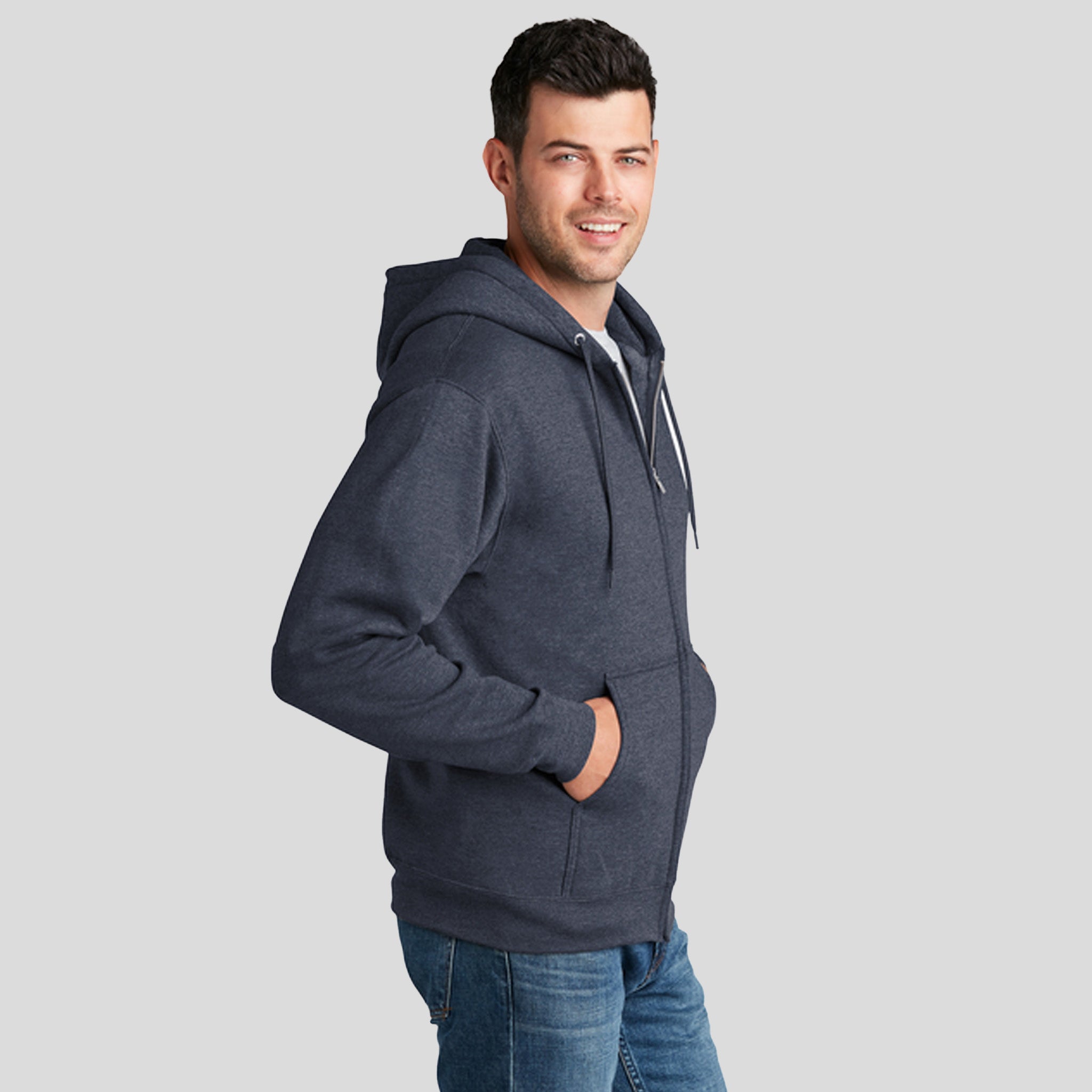 Core Fleece Full-Zip Hooded Sweatshirt | Heather Navy