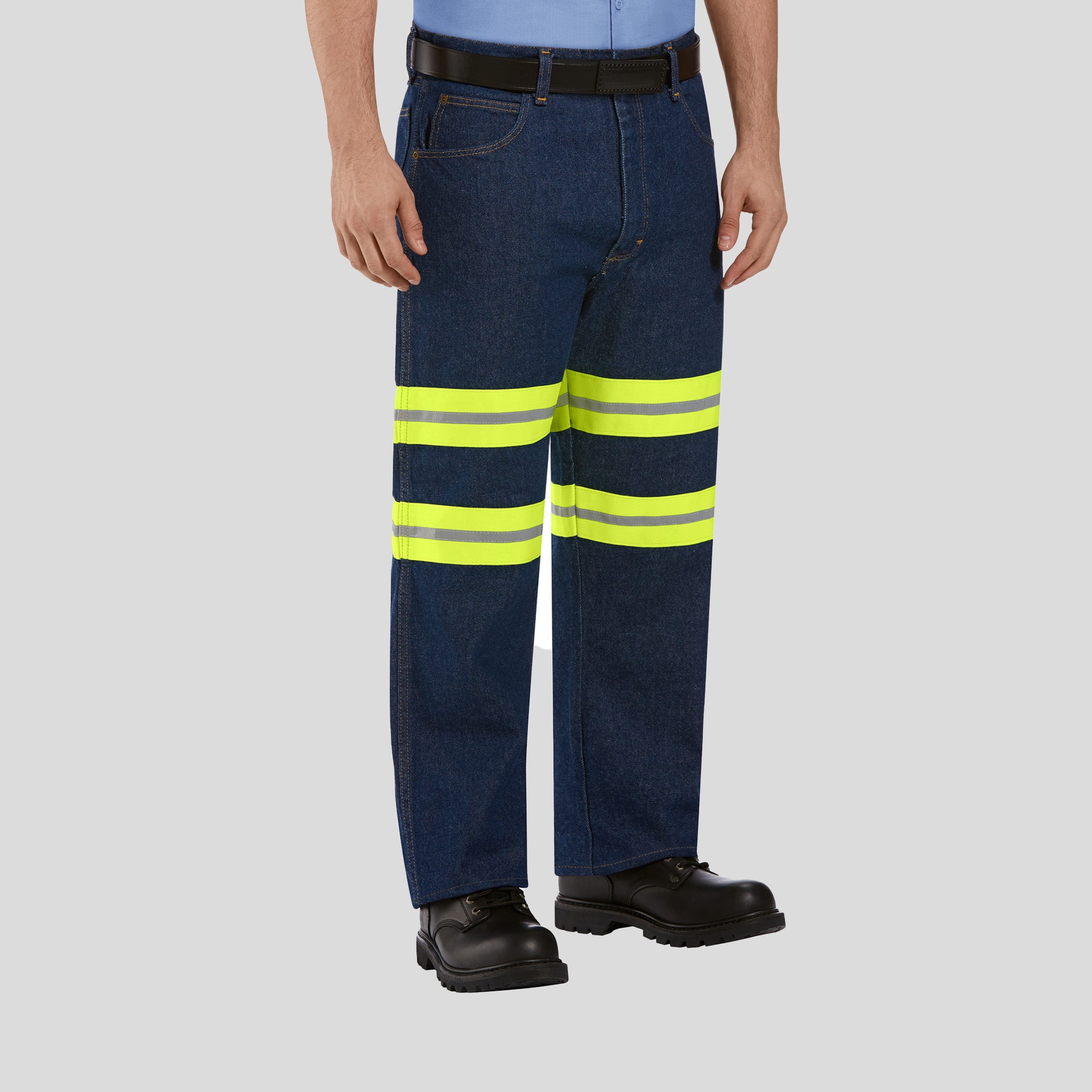 Men's Relaxed Fit Black Jean | Denim/Yellow Visibility Trim