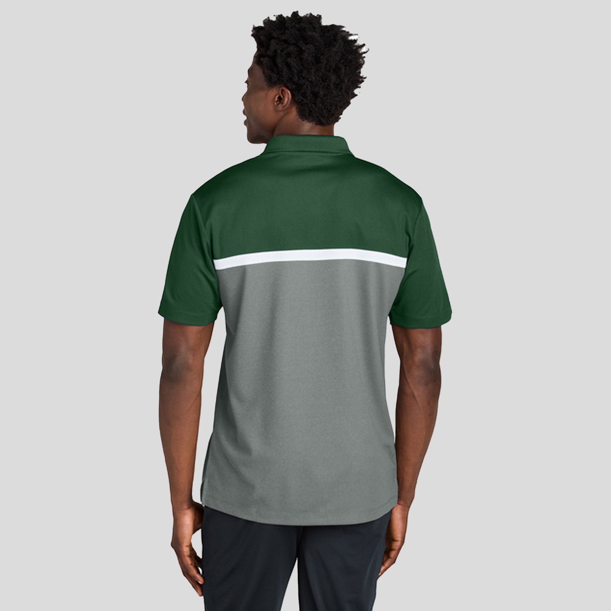 UV Micropique Colorblock Polo | Forest Green/Grey Concrete Heather/White