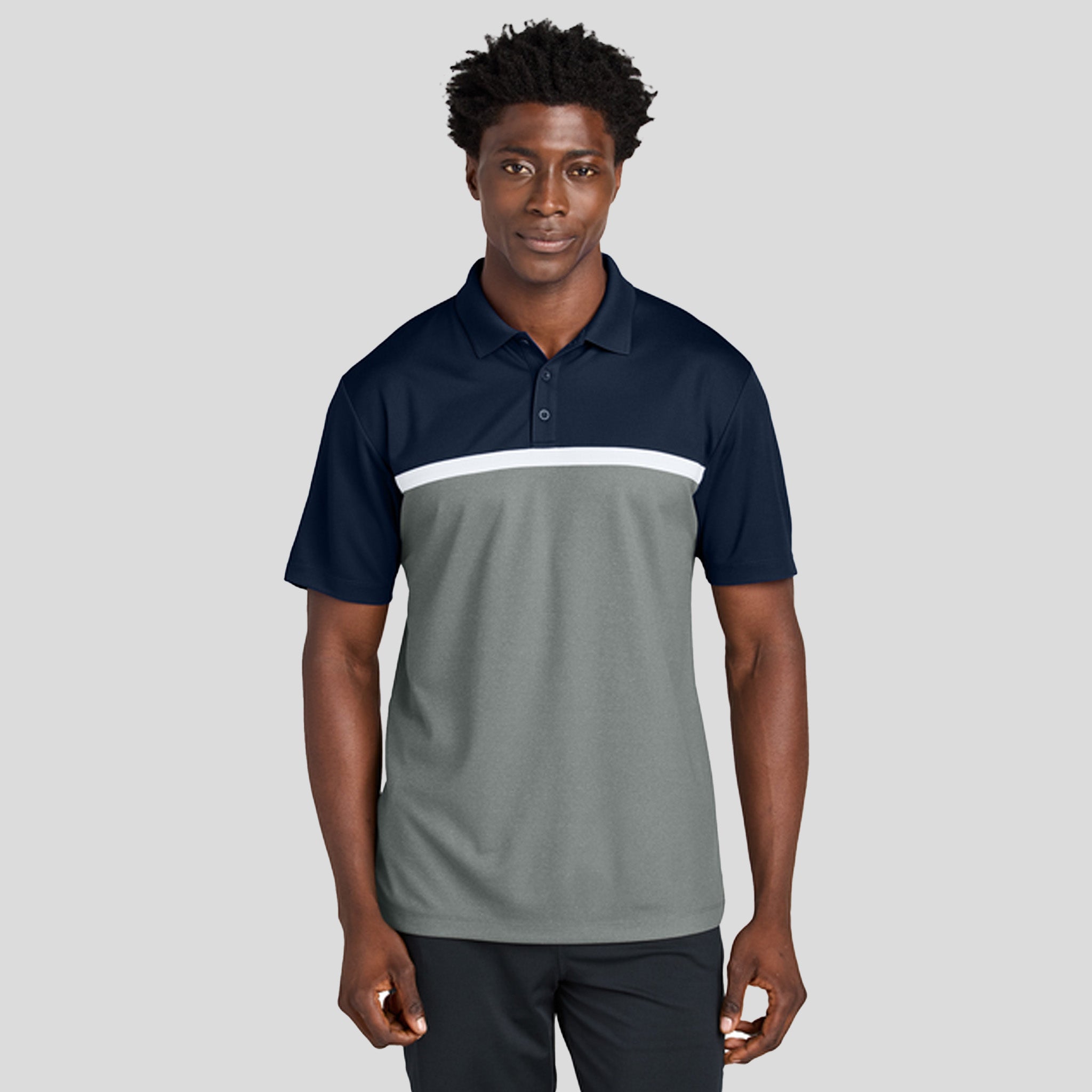 UV Micropique Colorblock Polo | True Navy/Grey Concrete Heather/White