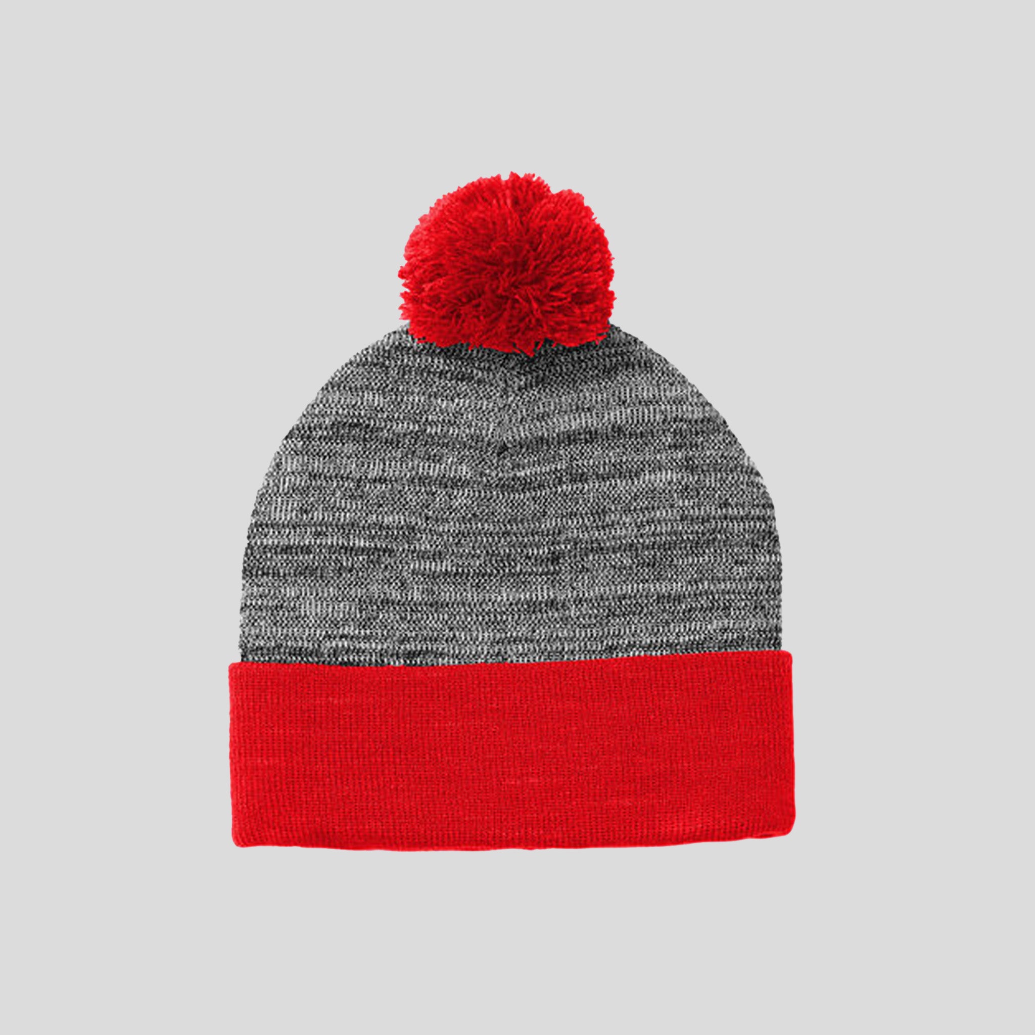 Heather Pom Pom Beanie | True Red/Grey Heather