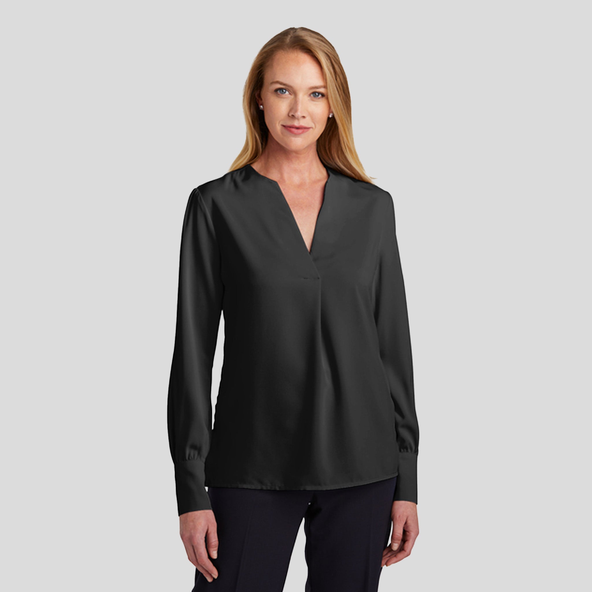 Womenβs Open-Neck Satin Blouse | Deep Black