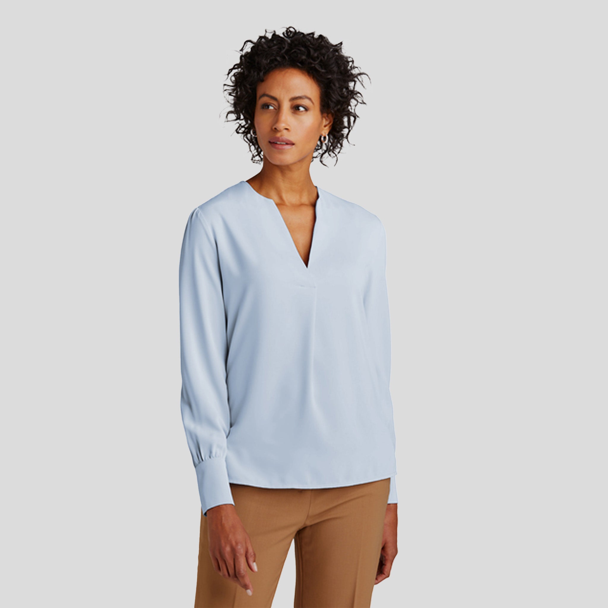Womenβs Open-Neck Satin Blouse | Heritage Blue
