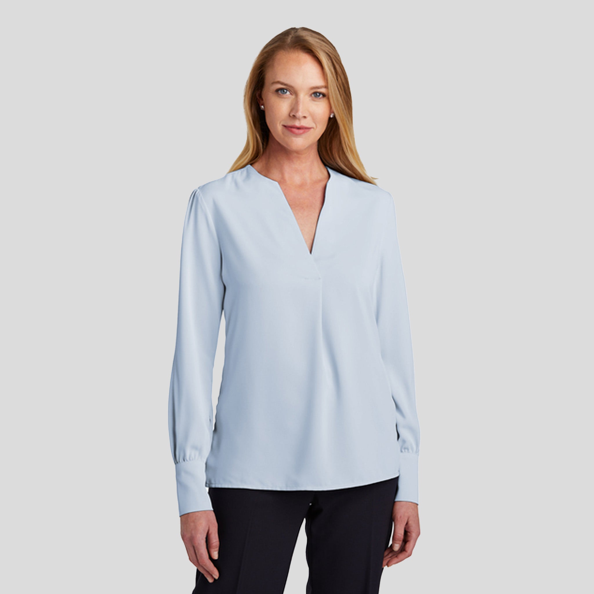 Womenβs Open-Neck Satin Blouse | Heritage Blue