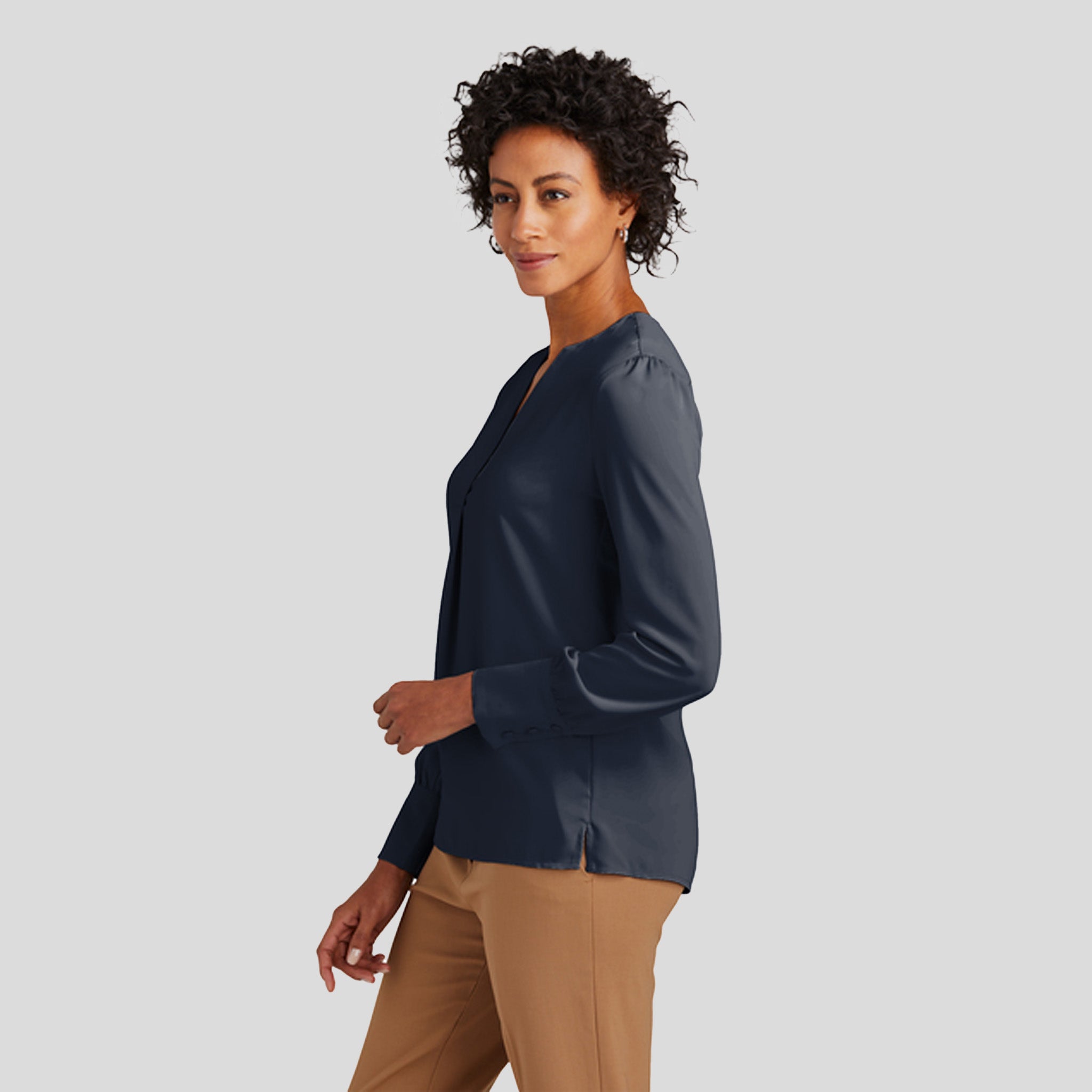 Womenβs Open-Neck Satin Blouse | Night Navy