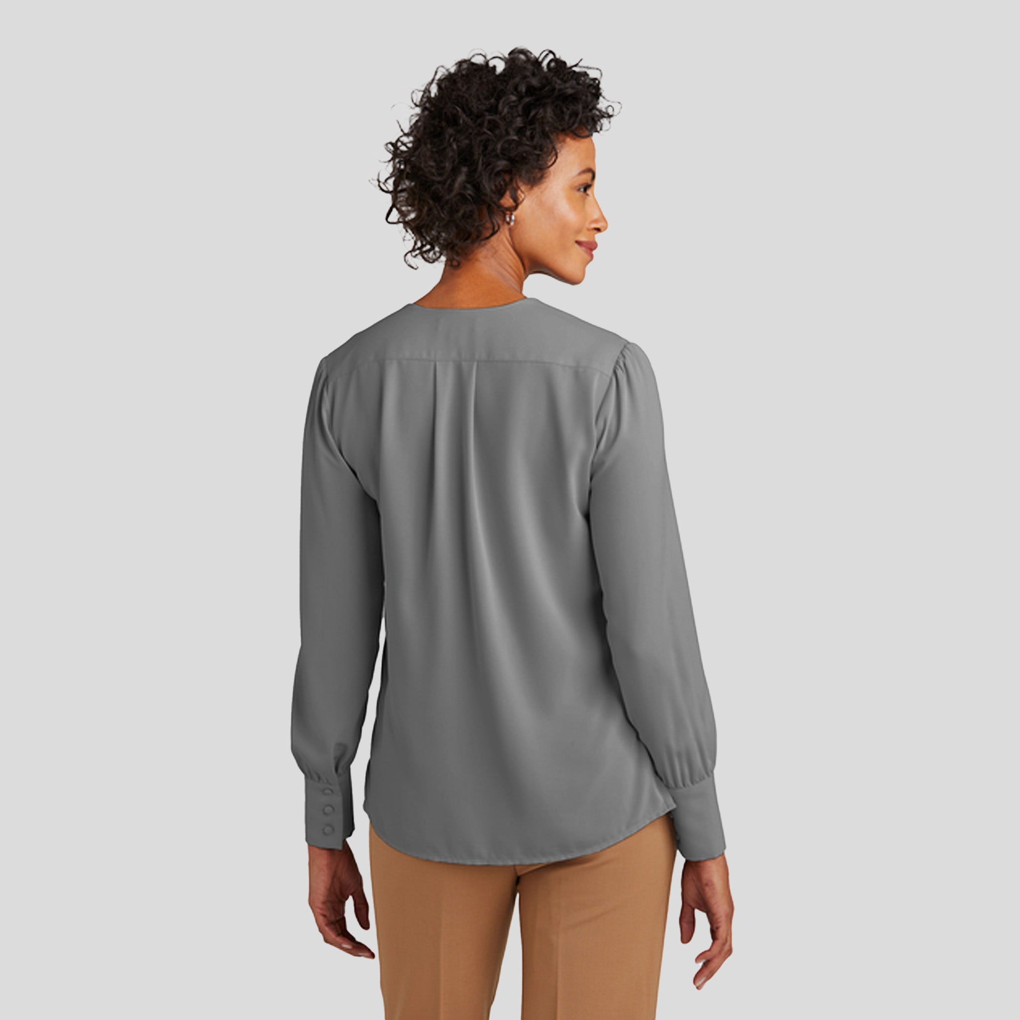 Womenβs Open-Neck Satin Blouse | Shadow Grey