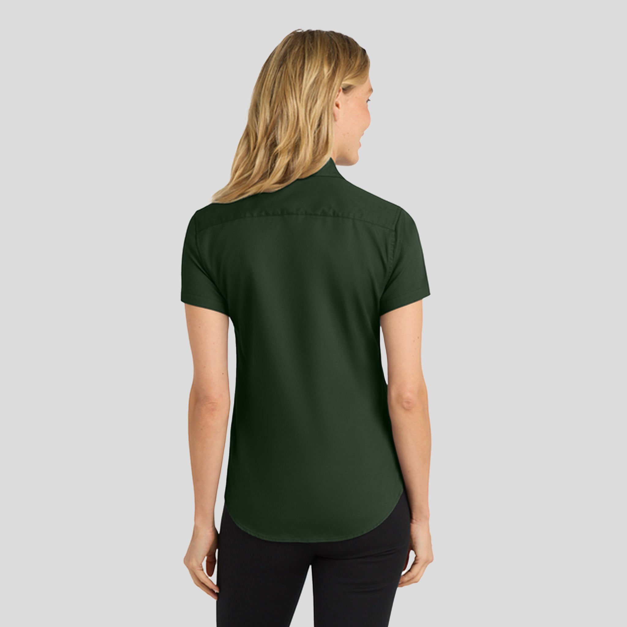 Women's Short Sleeve Easy Care Shirt | Dark Green/Navy