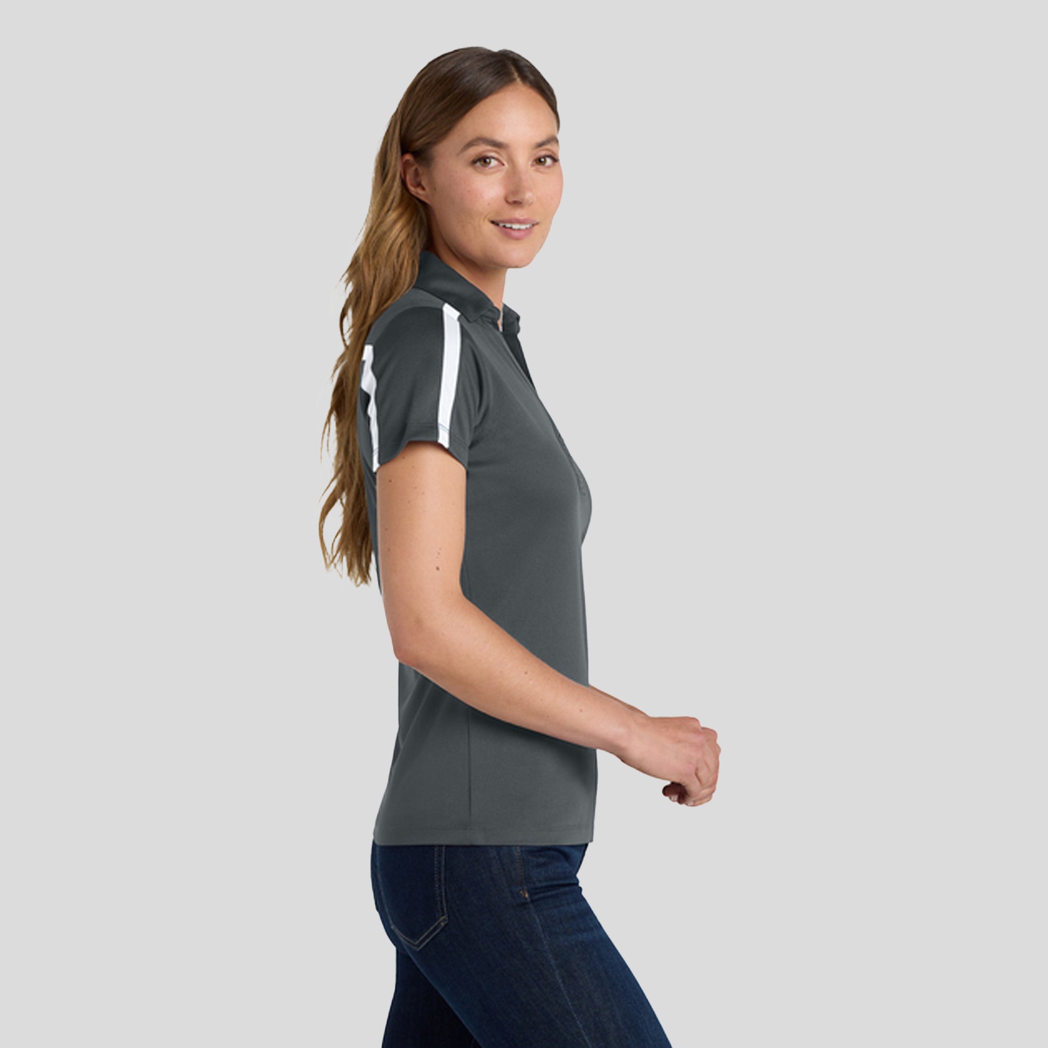 Women's Silk Touch™ Performance Colorblock Stripe Polo | Steel Grey/White