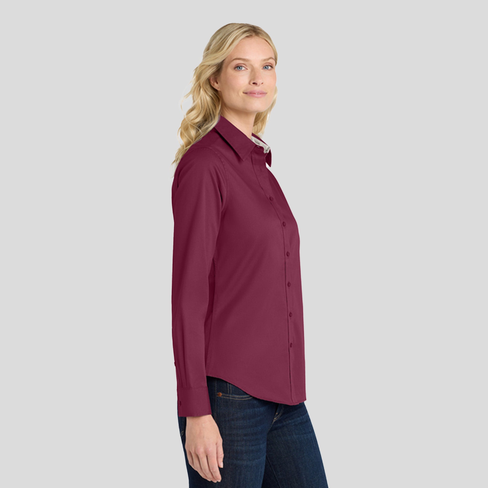 Women's Long Sleeve Easy Care Shirt | Burgundy/Light Stone