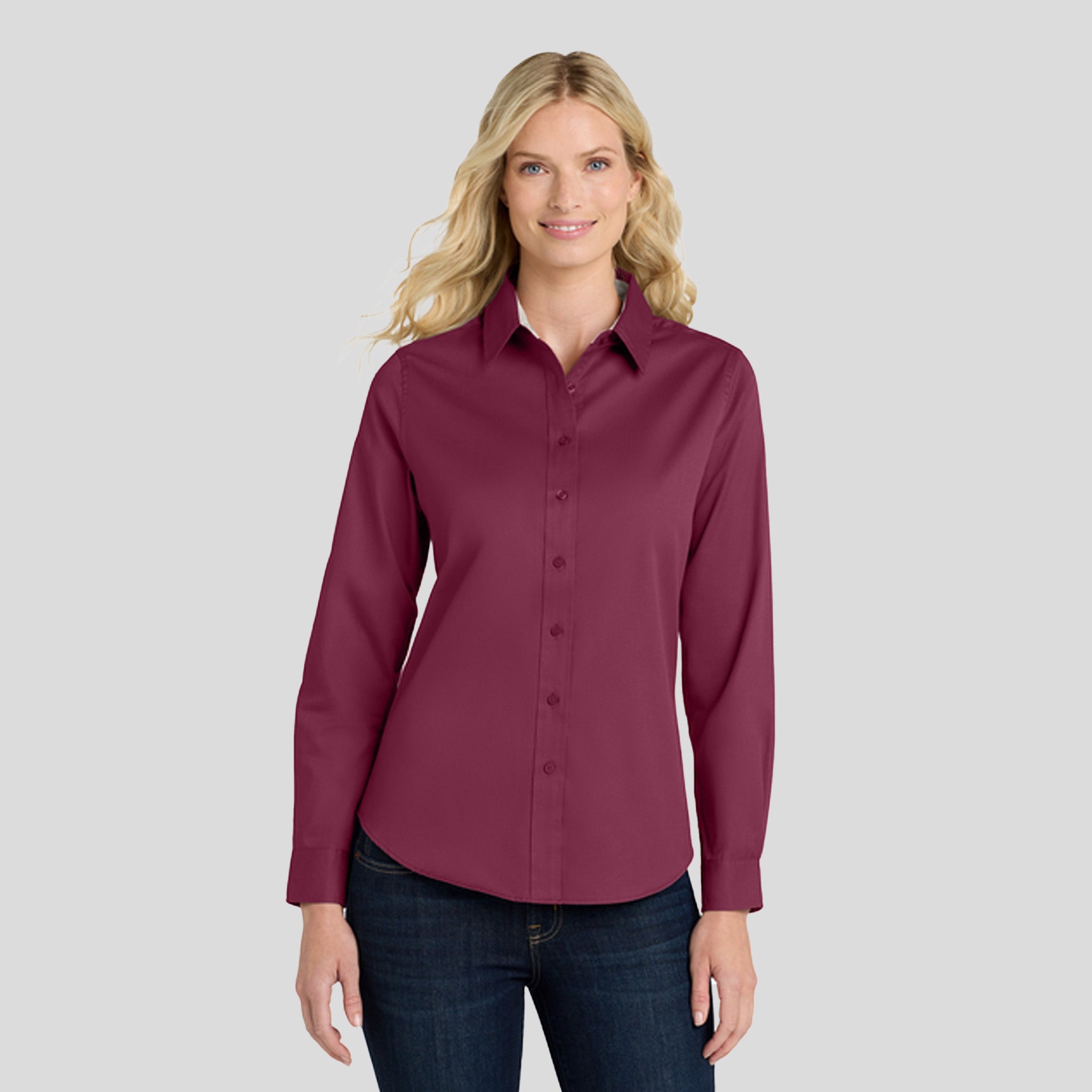 Women's Long Sleeve Easy Care Shirt | Burgundy/Light Stone