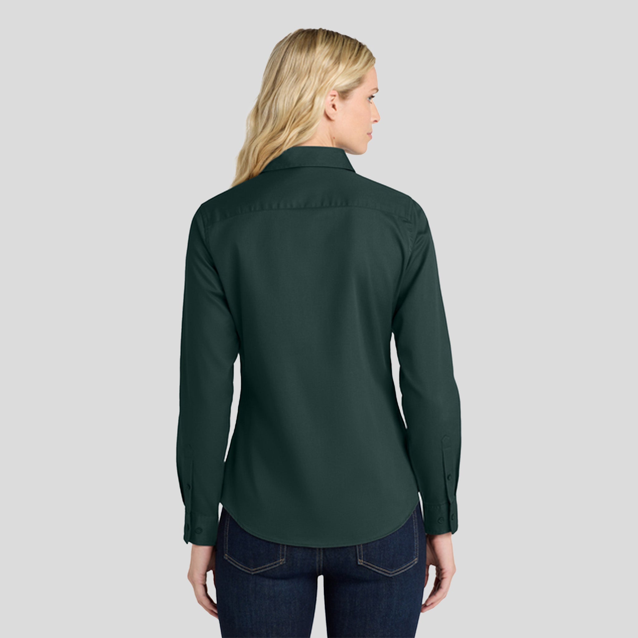 Women's Long Sleeve Easy Care Shirt | Dark Green/Navy