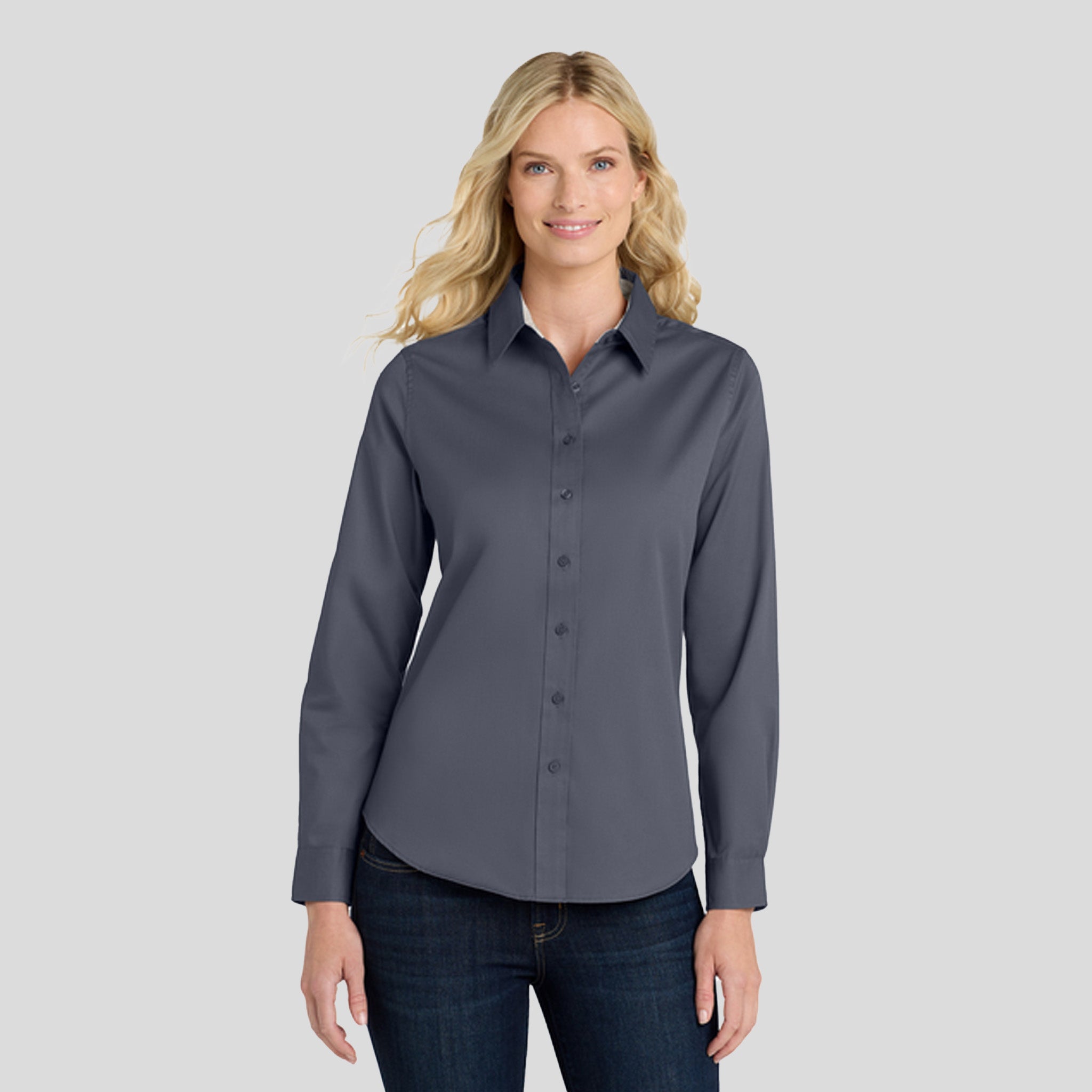 Women's Long Sleeve Easy Care Shirt | Steel Grey/Light Stone