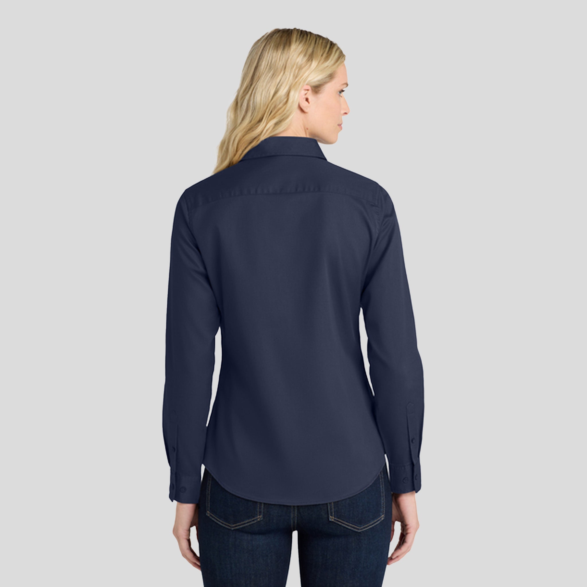 Women's Long Sleeve Easy Care Shirt | Navy/Light Stone