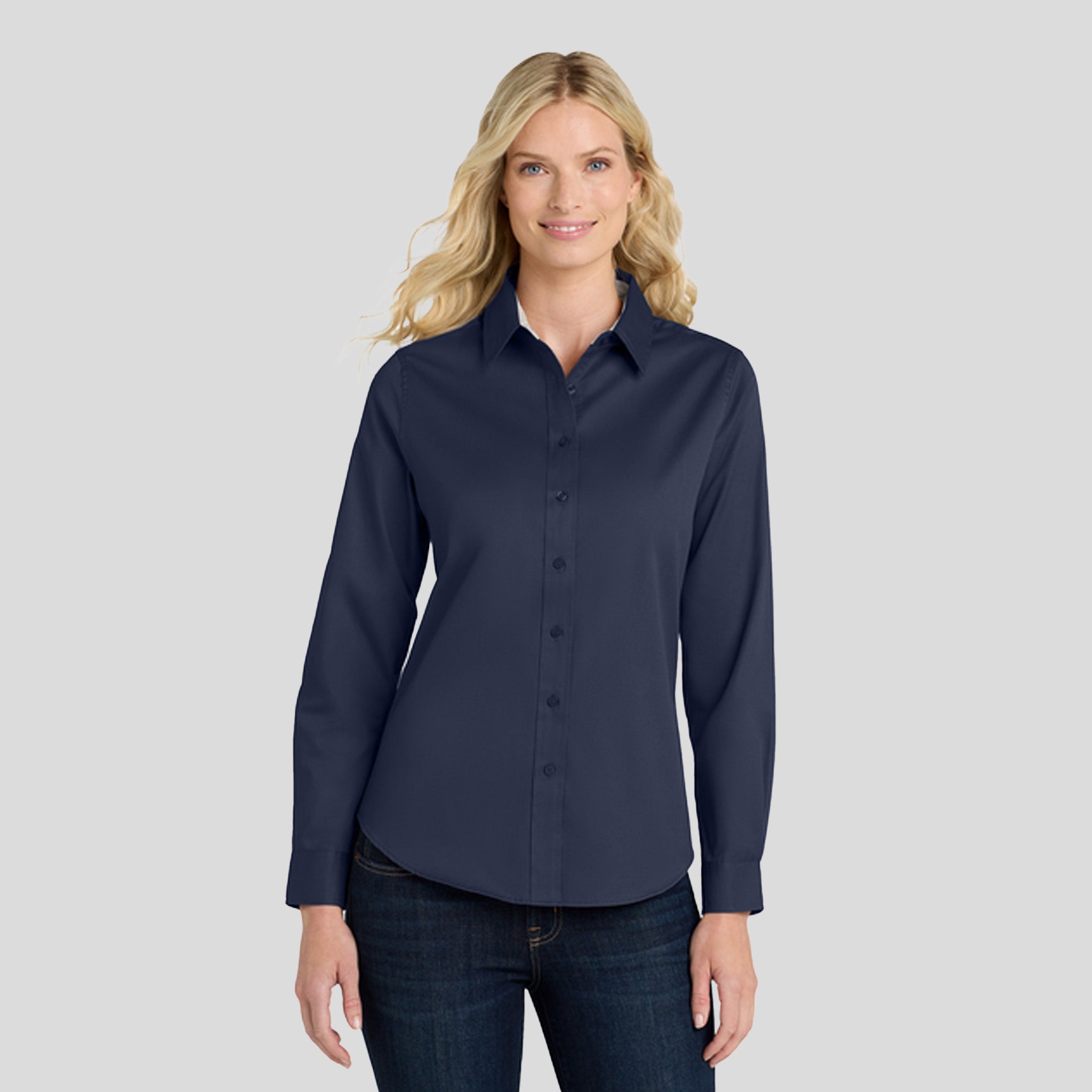 Women's Long Sleeve Easy Care Shirt | Navy/Light Stone