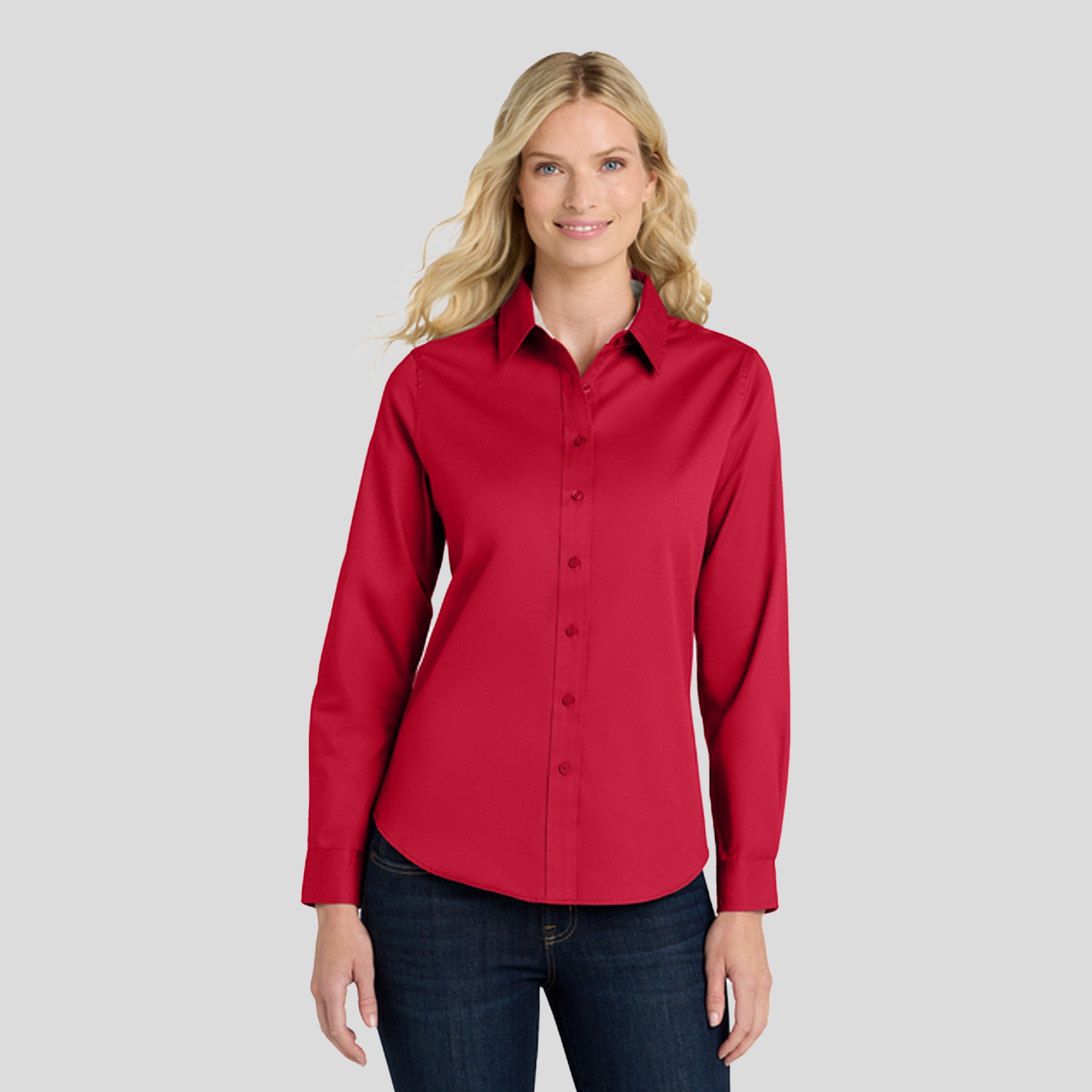 Women's Long Sleeve Easy Care Shirt | Red/Light Stone