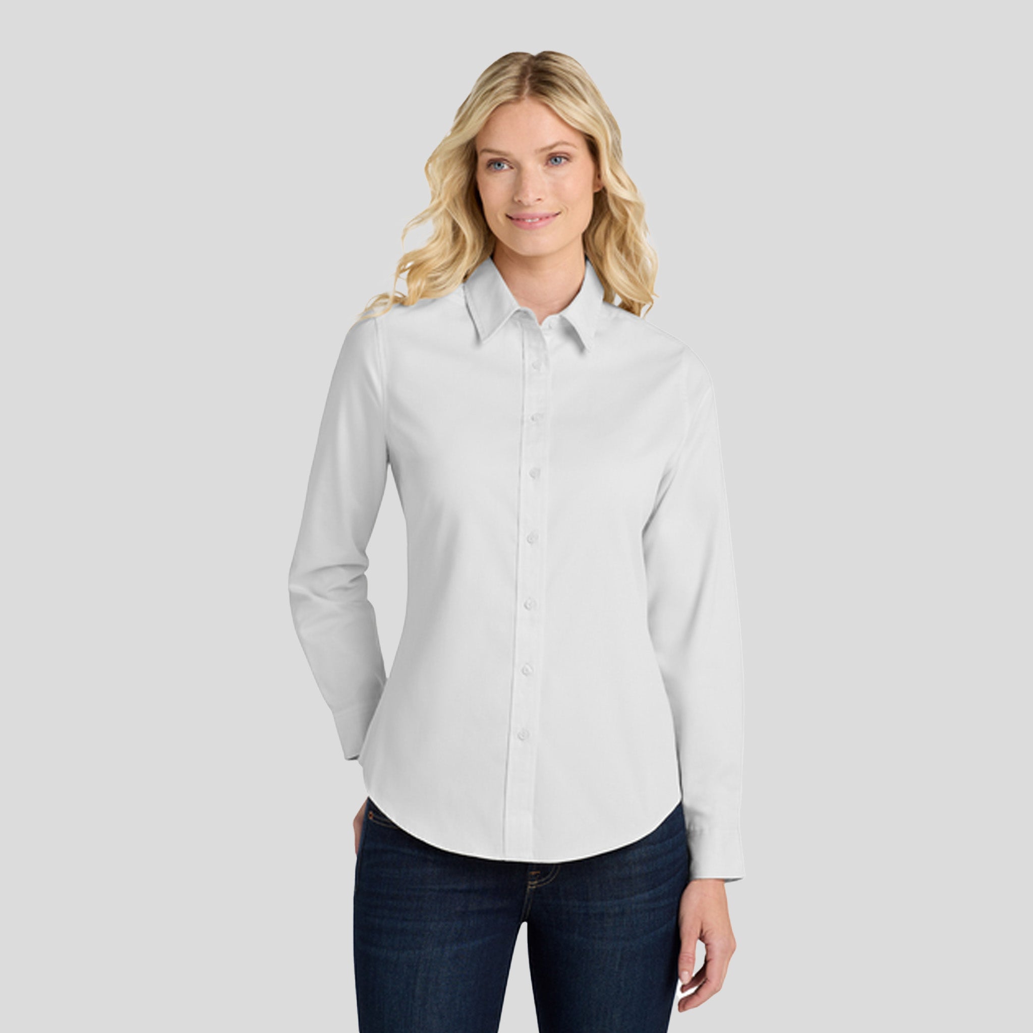 Women's Long Sleeve Easy Care Shirt | White/Light Stone