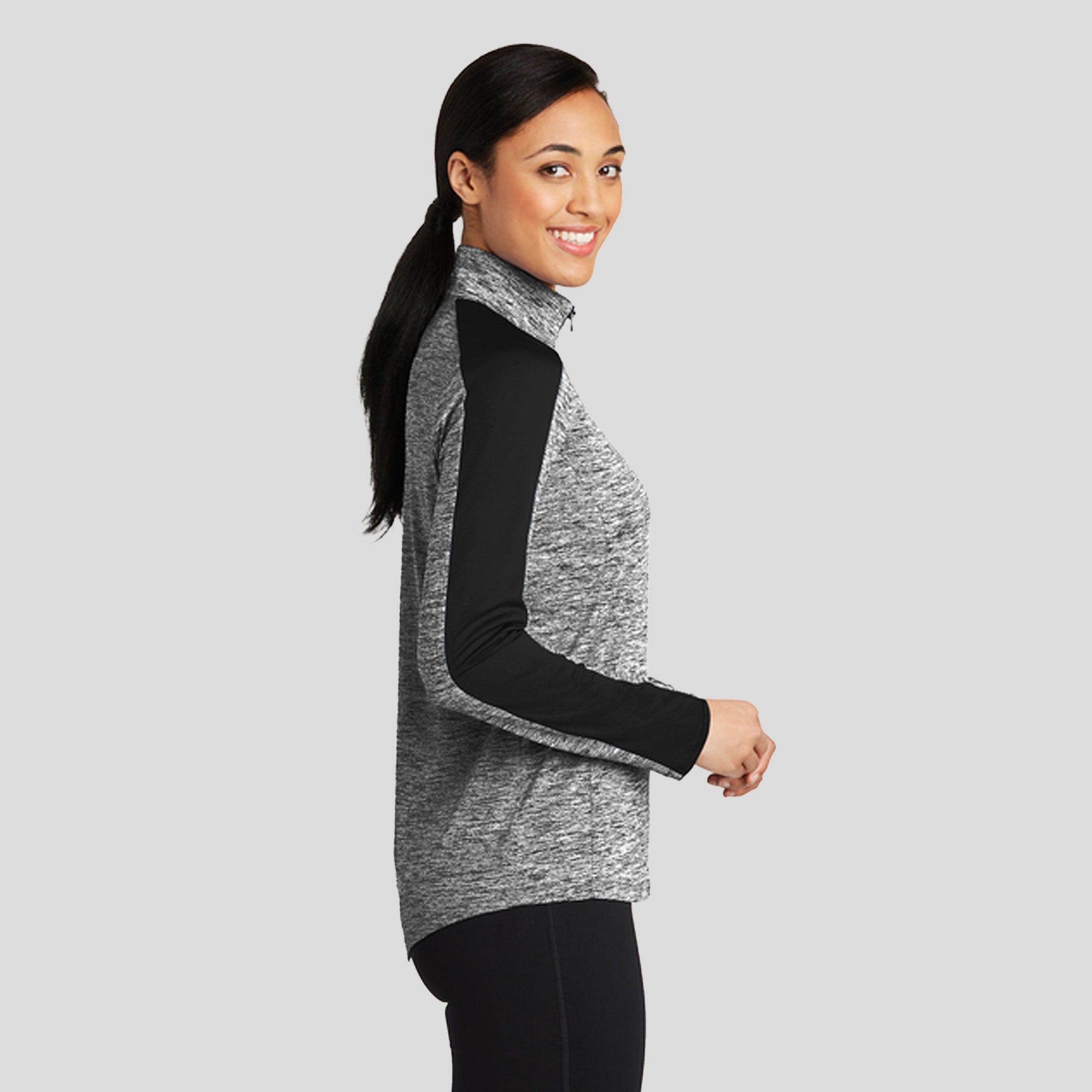 Women's PosiChargeยฎ Electric Heather Colorblock 1/4-Zip Pullover | Black Electric/Black