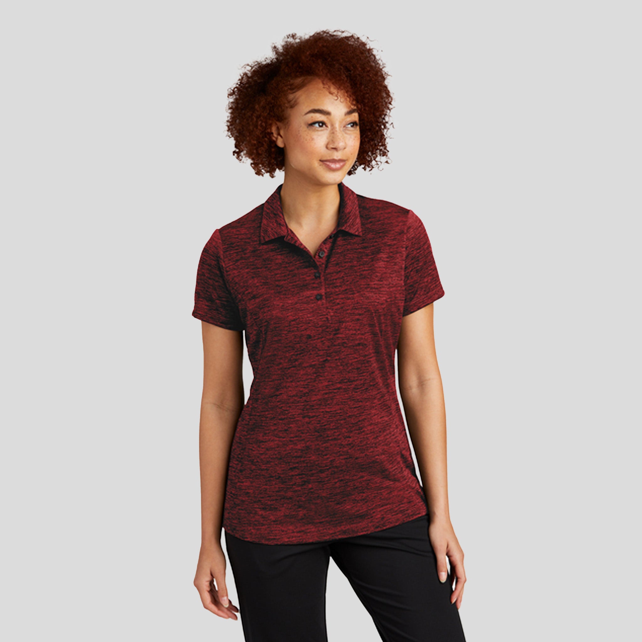 Women's PosiChargeยฎ Electric Heather Polo | Deep Red/ Black Electric