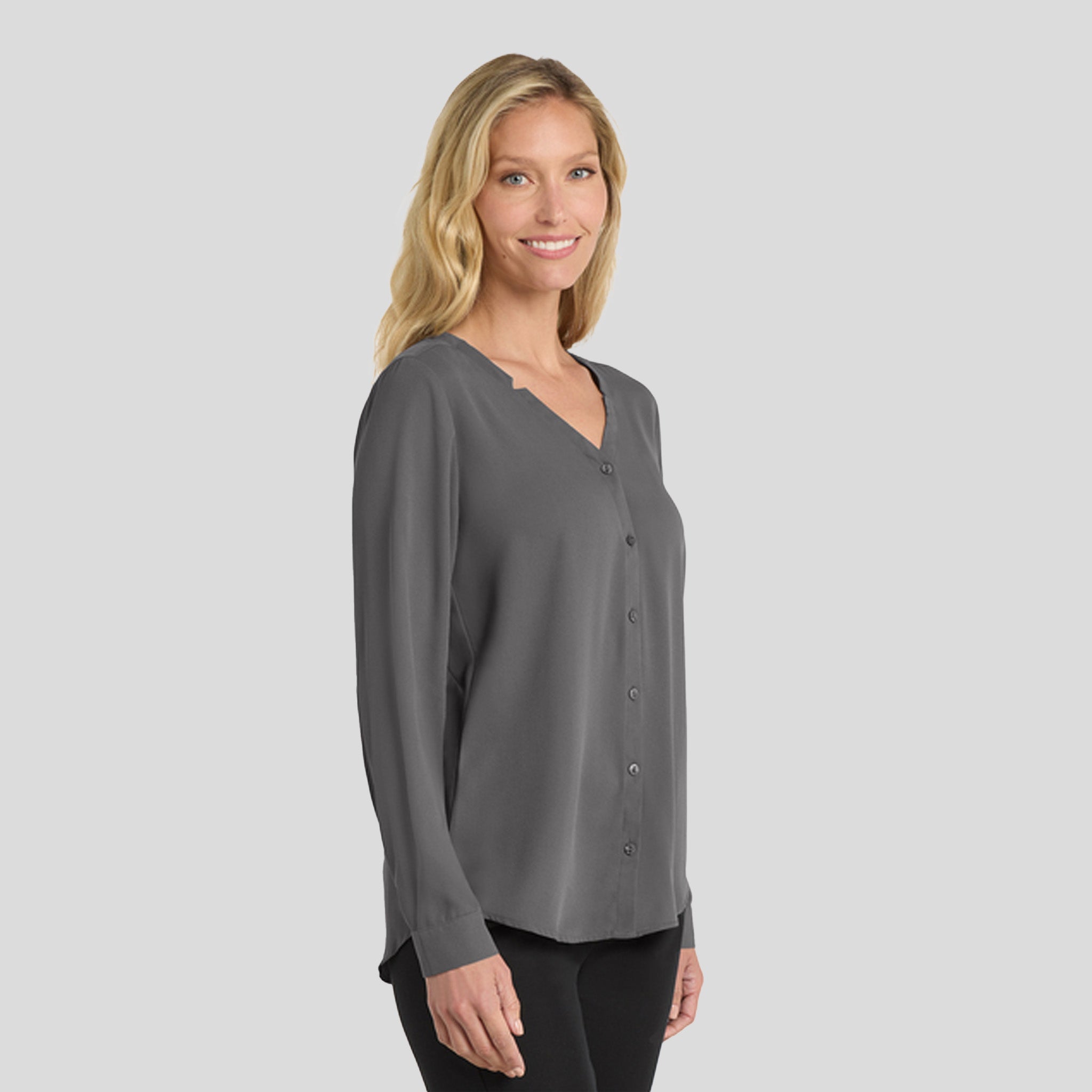 Women's Long Sleeve Button-Front Blouse | Sterling Grey
