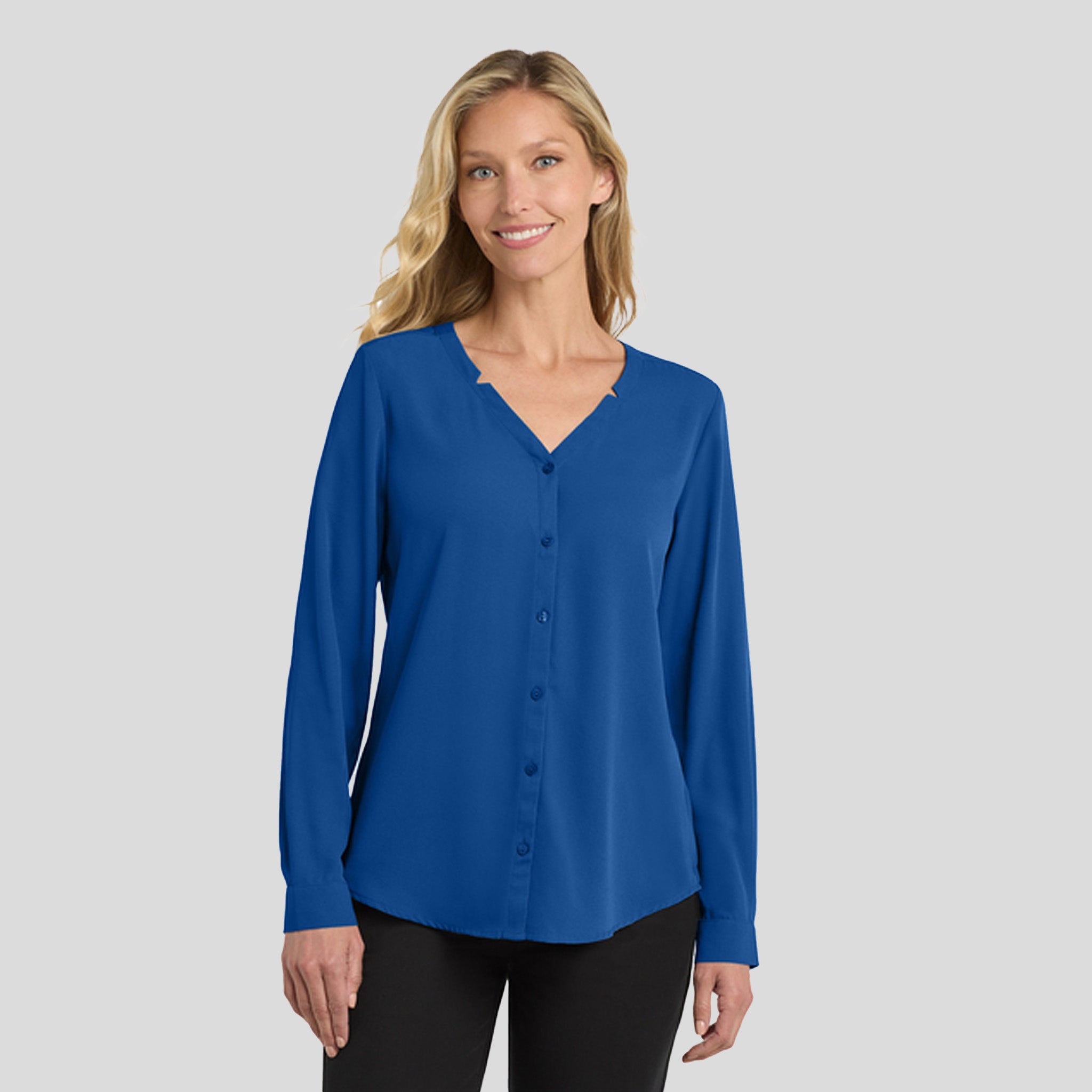 Women's Long Sleeve Button-Front Blouse | True Blue