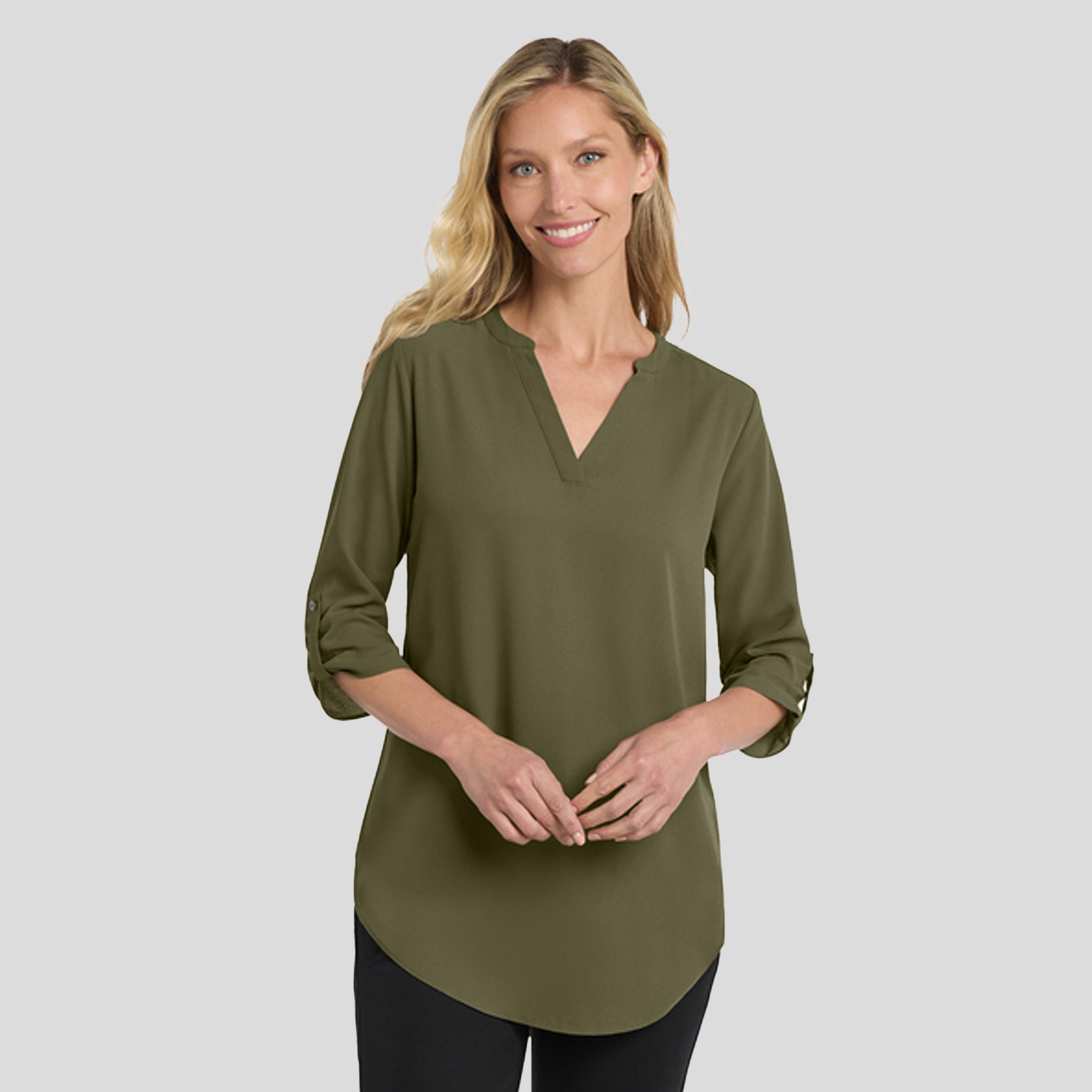 Women's 3/4-Sleeve Tunic Blouse | Deep Olive