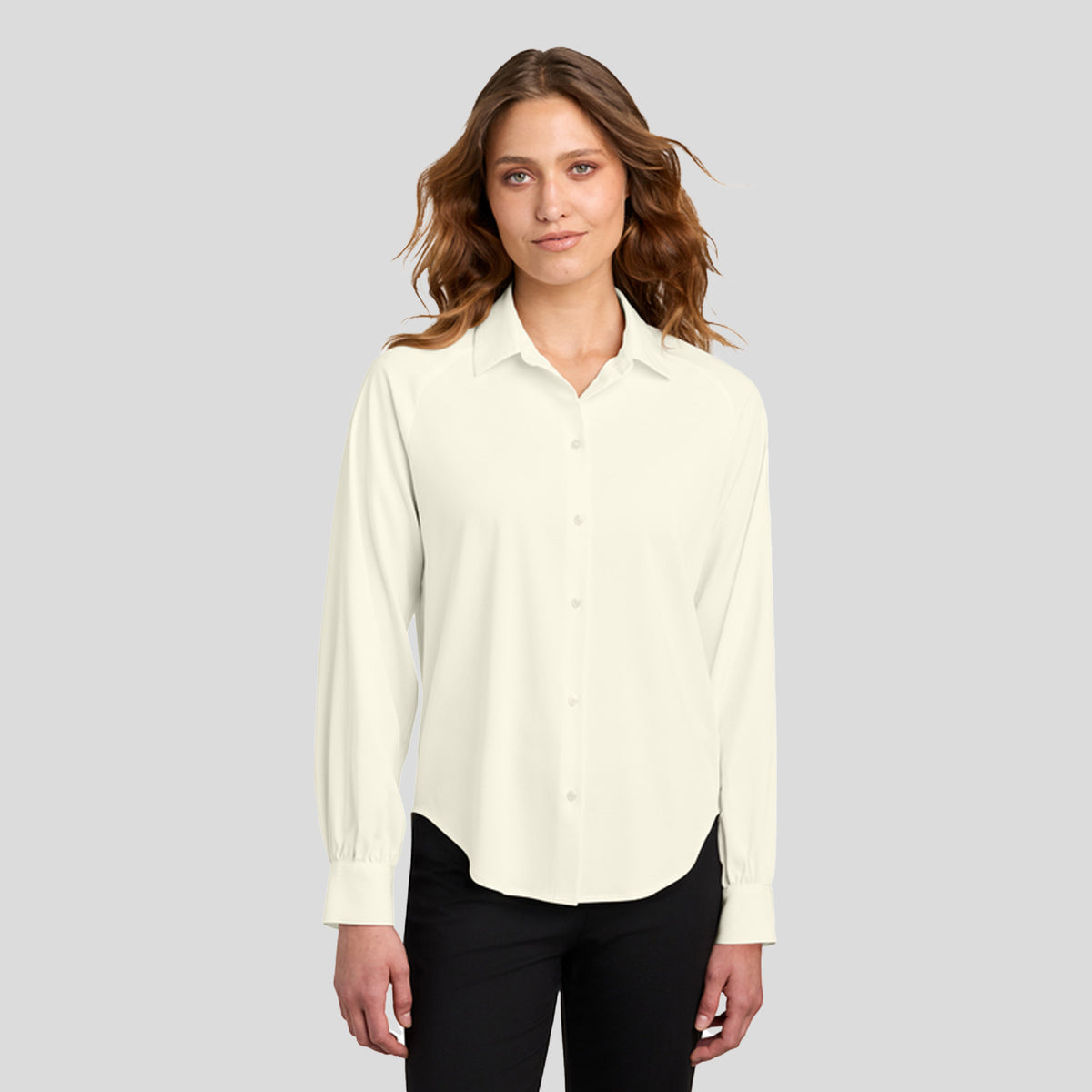 Women’s Long Sleeve Buttery Soft Blouse | Ivory Chiffon
