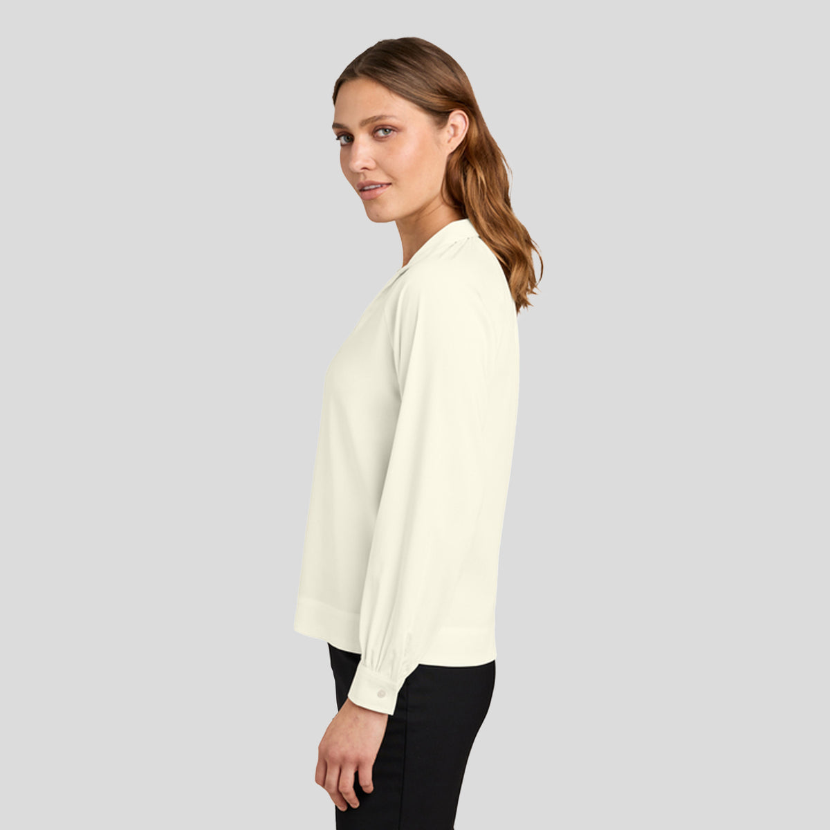 Women’s Long Sleeve Buttery Soft Popover Blouse | Ivory Chiffon