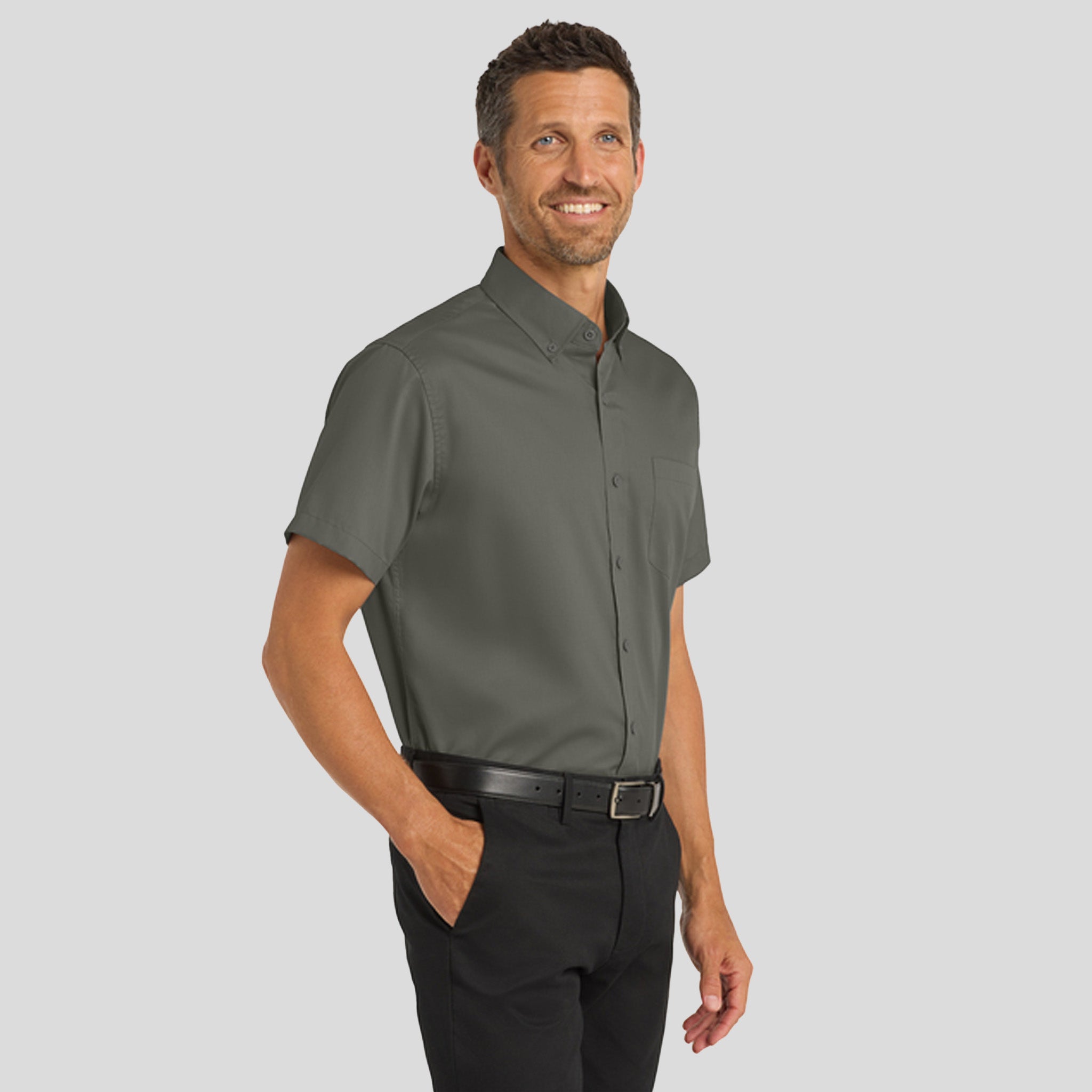 Men's Short Sleeve SuperProβ’ Twill Shirt | Sterling Grey